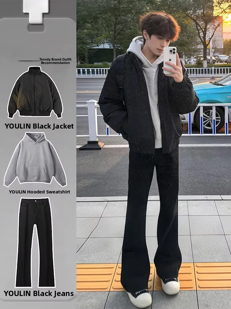 Cool ort Bla Flight Jaet And Jeans Set for Men Spring Season Wear Resistant Low Waist Jeans Youth Faion Straight Leg Fit
Cool ort Bla Flight Jaet And Jeans Set for Men Spring Season Wear Resistant Low Waist Jeans Youth Faion Straight Leg Fit