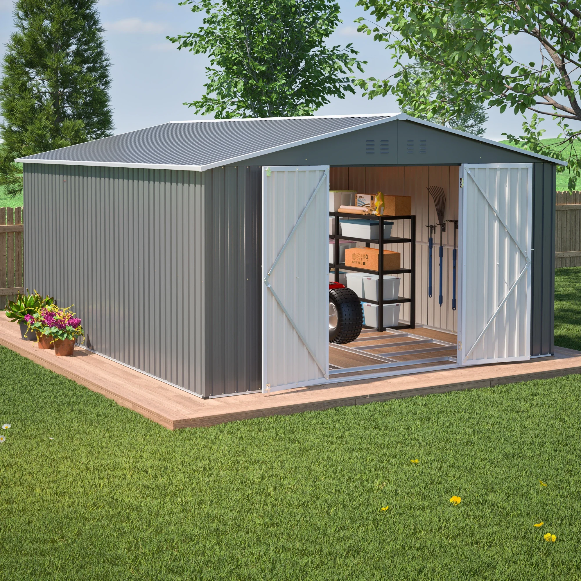 11x13 FT Metal Storage Shed Reinforced Floor Frame 140.5ft² Large Garden Tool House Lockable Doors 4 Air Vents
11x13 FT Metal Storage Shed Reinforced Floor Frame 140.5ft² Large Garden Tool House Lockable Doors 4 Air Vents