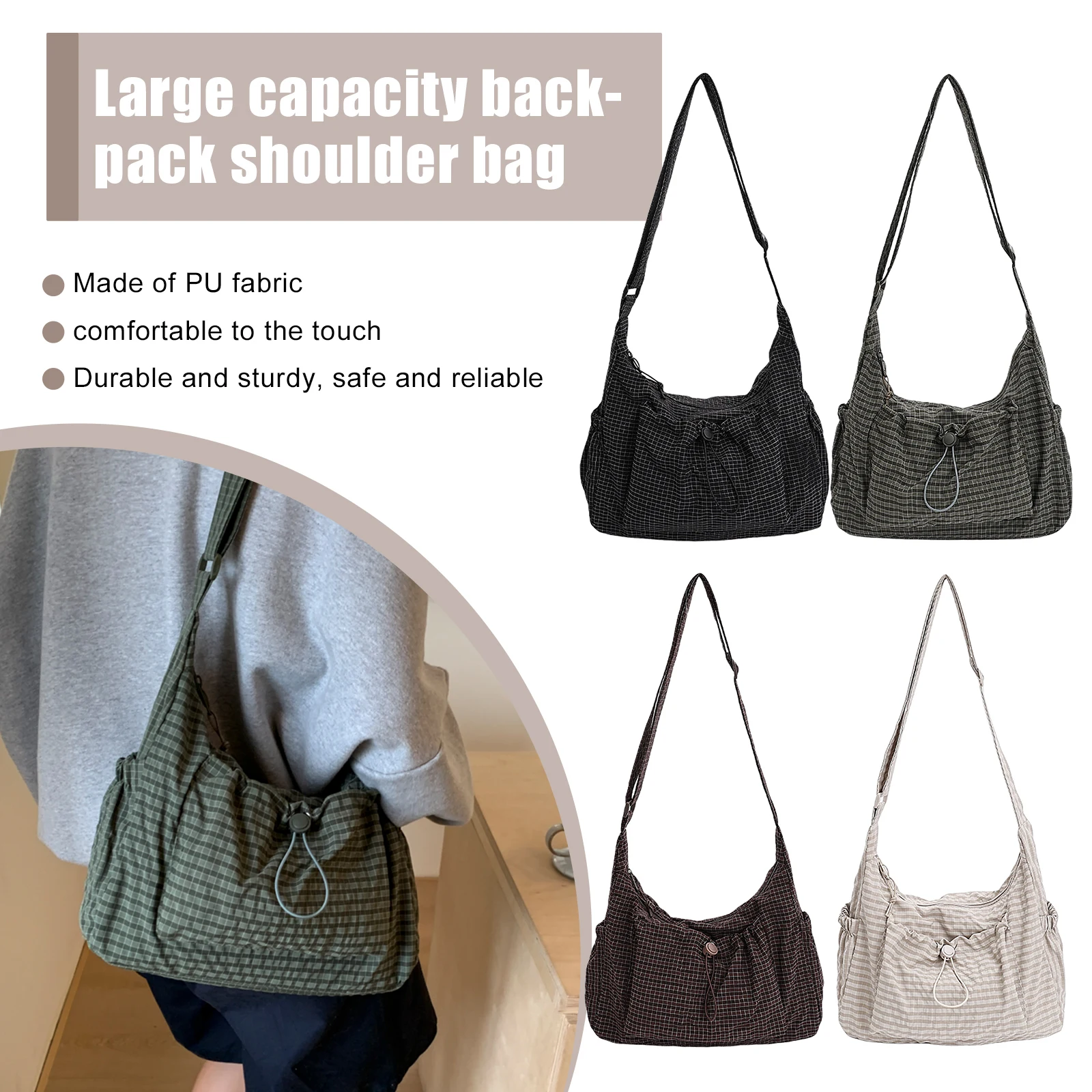 Women Checkered Sling Bag Large Capacity Drawstring Crossbody Bag Pleated Cloud Shoulder Bag Shopping Date Handbag
Women Checkered Sling Bag Large Capacity Drawstring Crossbody Bag Pleated Cloud Shoulder Bag Shopping Date Handbag