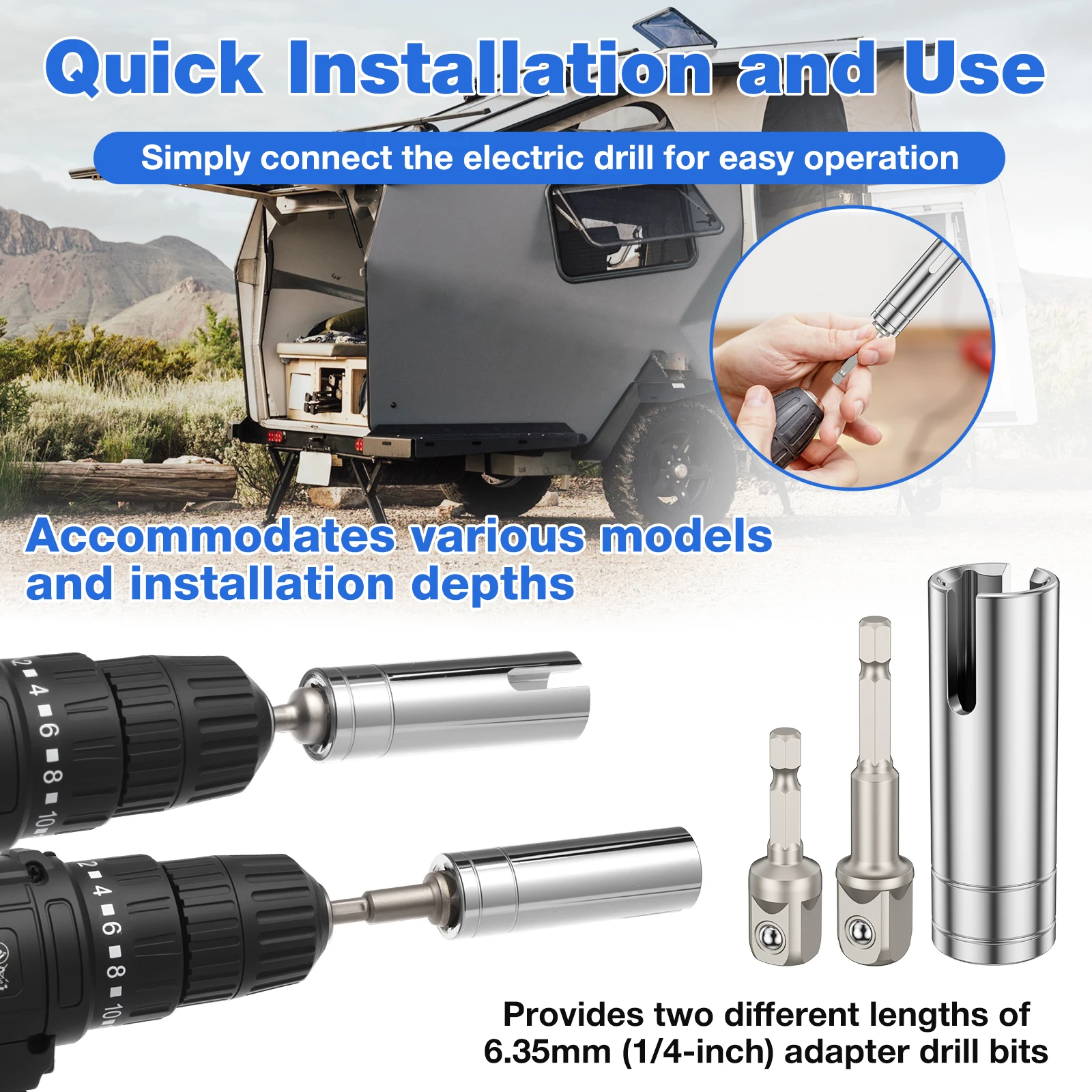 Upgraded Scissor Jack Slotted Drill Kit Aluminum Alloy Wear Resistant Trailer Jack Electric Drill Adapter for RV Campers Camping
Upgraded Scissor Jack Slotted Drill Kit Aluminum Alloy Wear Resistant Trailer Jack Electric Drill Adapter for RV Campers Camping