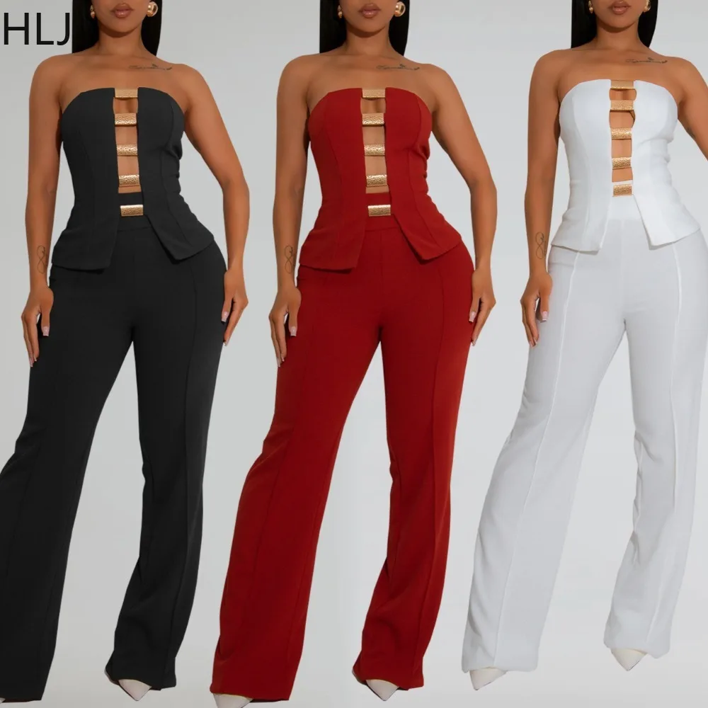 HLJ Elegant Solid Color Two Piece Outfit Women Gold Bar Cutout Front Peplum Crop Top + High Waist Flare Pants Outfits Nightclub
HLJ Elegant Solid Color Two Piece Outfit Women Gold Bar Cutout Front Peplum Crop Top + High Waist Flare Pants Outfits Nightclub