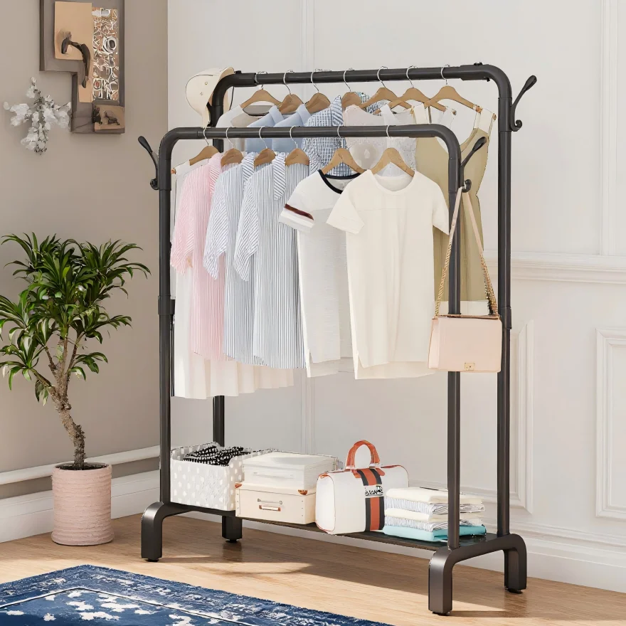 Upgraded Double-Rod Metal Cloth Rack with Hooks Multifunction Rust-proof Garment Rack Clothing Organizer Rack for Bedroom
Upgraded Double-Rod Metal Cloth Rack with Hooks Multifunction Rust-proof Garment Rack Clothing Organizer Rack for Bedroom