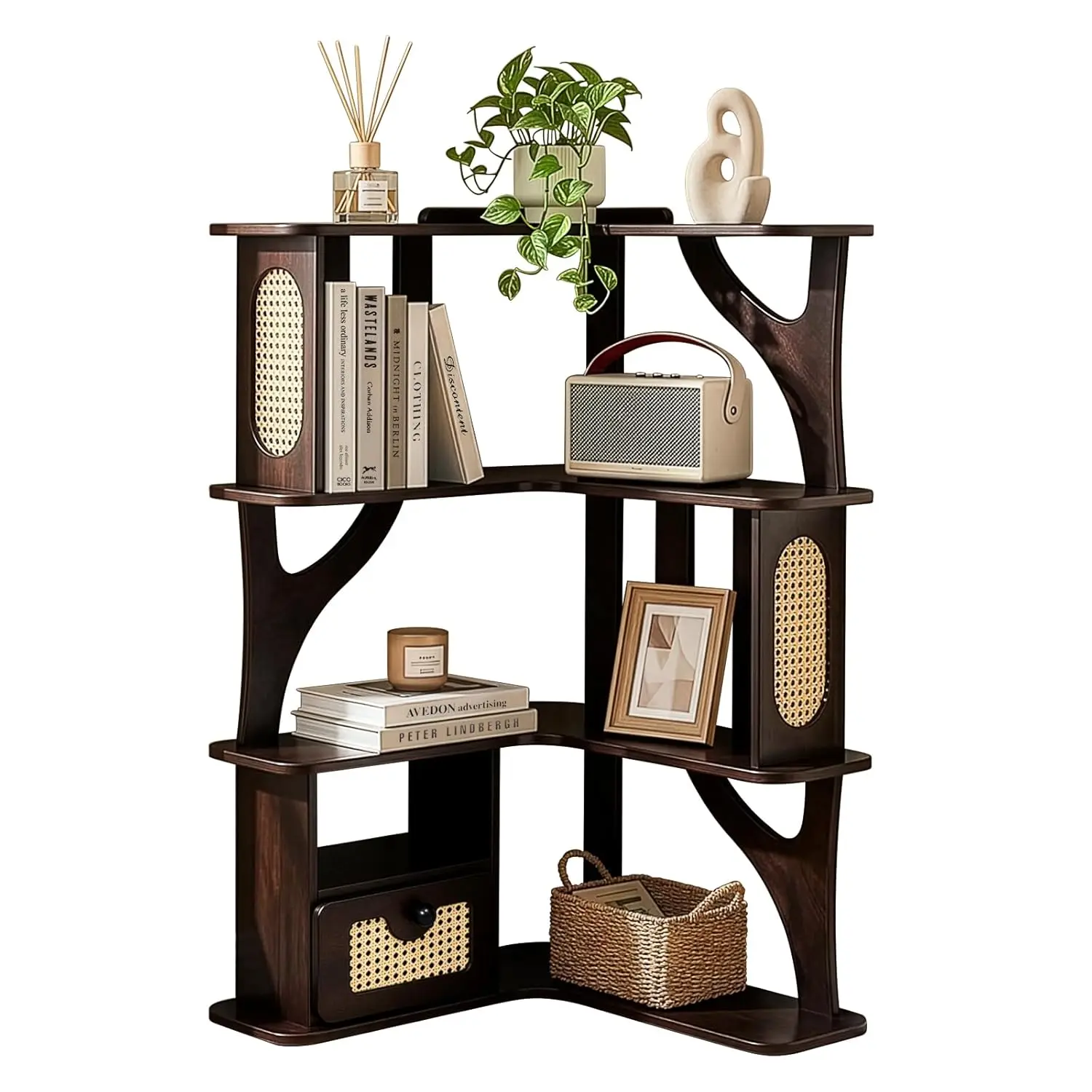 4 Tier Rubber Wood Corner Shelf Freestanding Display Stand for Home Office Living Room Bedroom, Customized
4 Tier Rubber Wood Corner Shelf Freestanding Display Stand for Home Office Living Room Bedroom, Customized