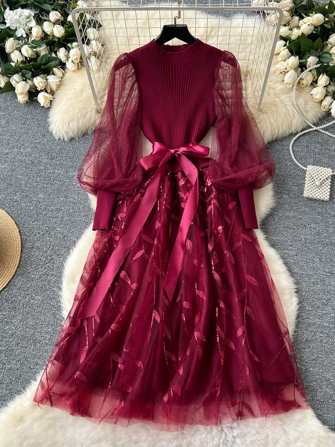 Elegant Embroidered Heavy Work Net Gown Lantern Sleeve Knitted Pleated Waist Fairy Dress Women French Style High Waist A-Line...
Elegant Embroidered Heavy Work Net Gown Lantern Sleeve Knitted Pleated Waist Fairy Dress Women French Style High Waist A-Line...