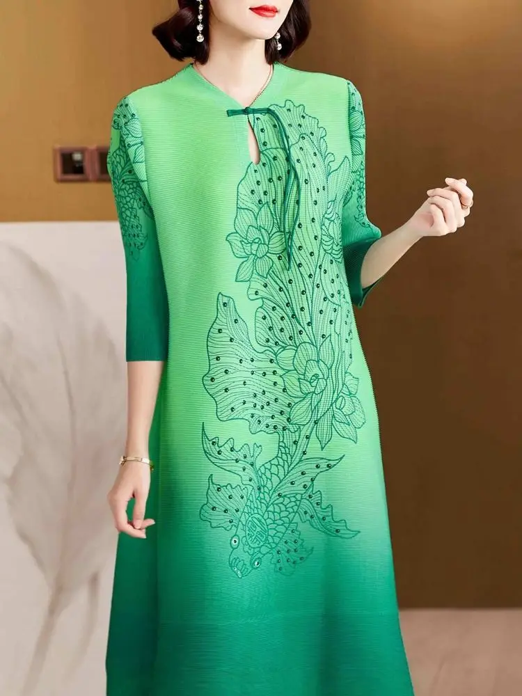 Wrinkle gradient color temperament dress sleeves ancient style coil buckle tassel koi peony print dress for women
Wrinkle gradient color temperament dress sleeves ancient style coil buckle tassel koi peony print dress for women