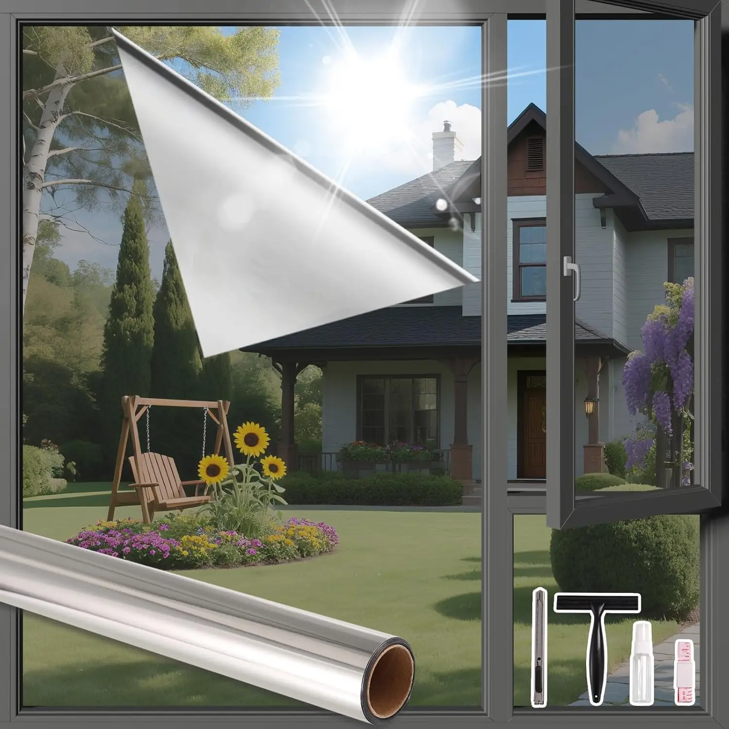 One Way Privacy Window Film Reflective Mirror Heat Blocking Static Cling See Out Not in for Home Glass Door Silver 17.5x6.5 Feet
One Way Privacy Window Film Reflective Mirror Heat Blocking Static Cling See Out Not in for Home Glass Door Silver 17.5x6.5 Feet