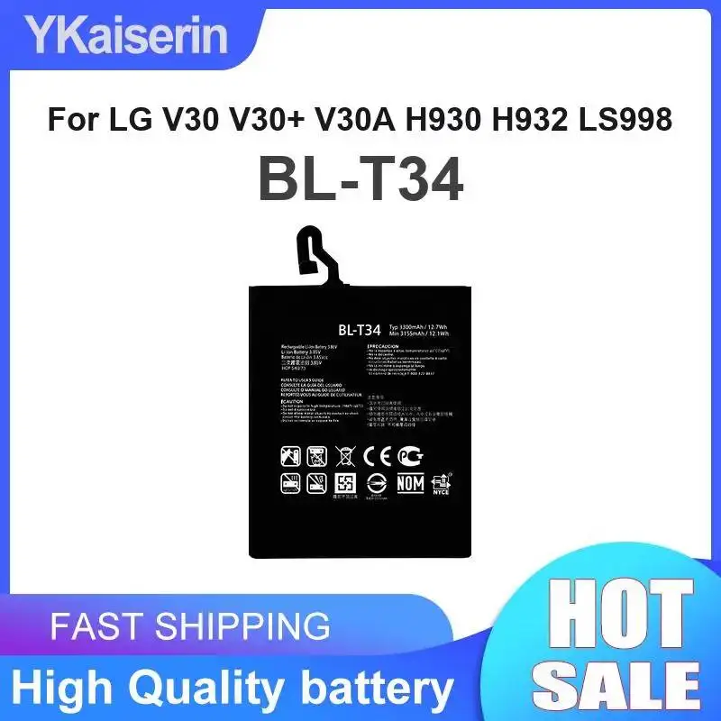For LG V30 V30+ V30A H930 H932 LS998 BL-T34 3300mAh Rapid Charging Mobile Phone Battery
For LG V30 V30+ V30A H930 H932 LS998 BL-T34 3300mAh Rapid Charging Mobile Phone Battery