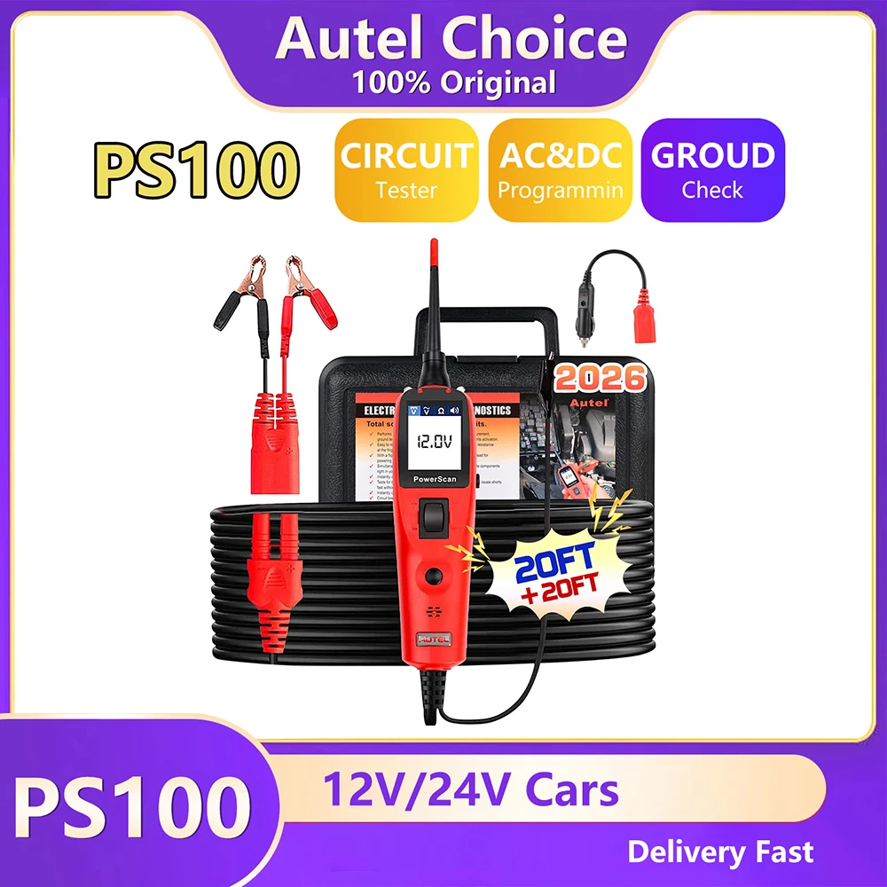 Autel PowerScan PS100 Automotive Circuit Tester, Universal 12V 24V Automotive Power Circuit Probe Kit with 20ft Extension Cable
Autel PowerScan PS100 Automotive Circuit Tester, Universal 12V 24V Automotive Power Circuit Probe Kit with 20ft Extension Cable