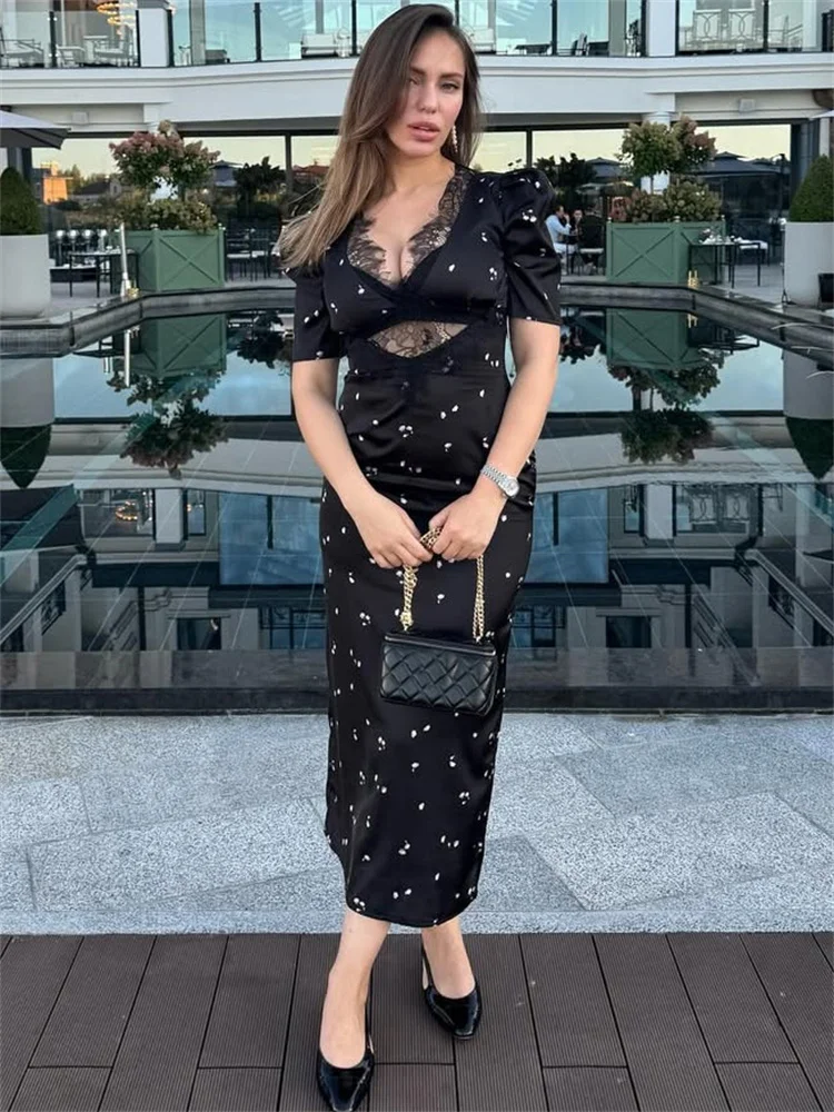 Tossy Lace Patchwork Printed Long Dress Women's V-Neck High Waist Hollow Out Short Sleeve Elegant Party Dress Female Maxi Dress
Tossy Lace Patchwork Printed Long Dress Women's V-Neck High Waist Hollow Out Short Sleeve Elegant Party Dress Female Maxi Dress