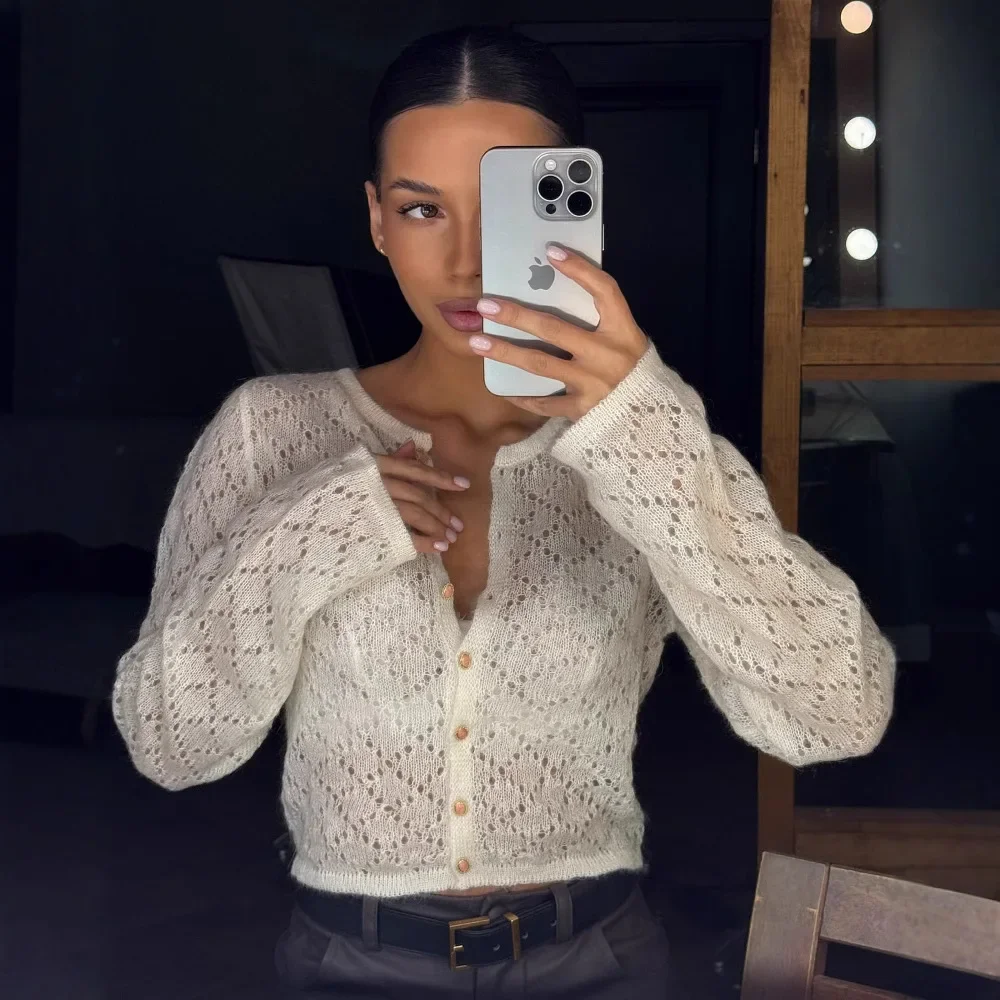 2025 Summer Hollow Out Cardigan Women Casual O-neck Knitted Single Breasted Full Sleeve Blouse Tops Female Autumn Commuter Wears
2025 Summer Hollow Out Cardigan Women Casual O-neck Knitted Single Breasted Full Sleeve Blouse Tops Female Autumn Commuter Wears