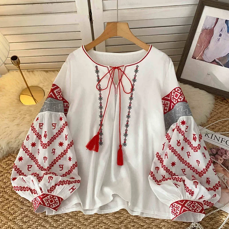 New Women's Bohemia Blouse Embroidered Autumn Spring O-neck Collar Bow Tie Lantern Sleeve Top Blusas Mujer Female Tops BL021
New Women's Bohemia Blouse Embroidered Autumn Spring O-neck Collar Bow Tie Lantern Sleeve Top Blusas Mujer Female Tops BL021