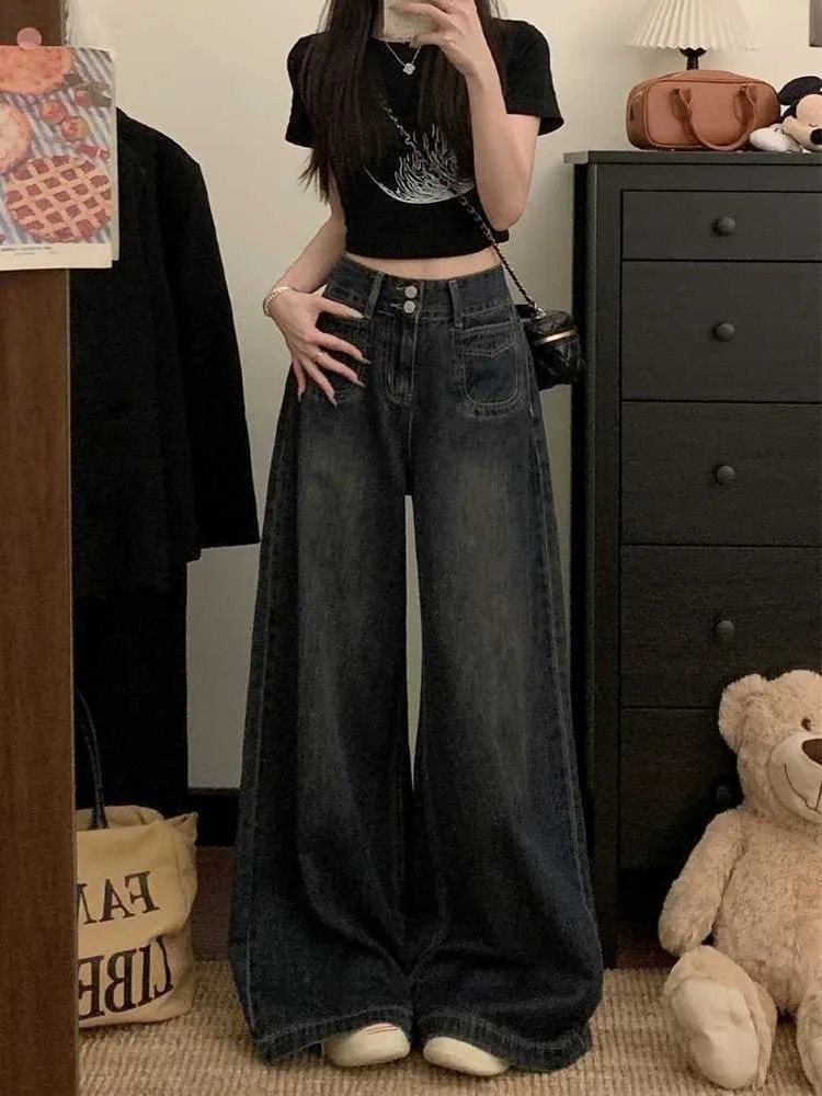 Women's Cement Grey Wide-leg Jeans 2026 Summer Thin Style, Double-button High Waist Loose Straight-cut Slimming Large Size
Women's Cement Grey Wide-leg Jeans 2026 Summer Thin Style, Double-button High Waist Loose Straight-cut Slimming Large Size