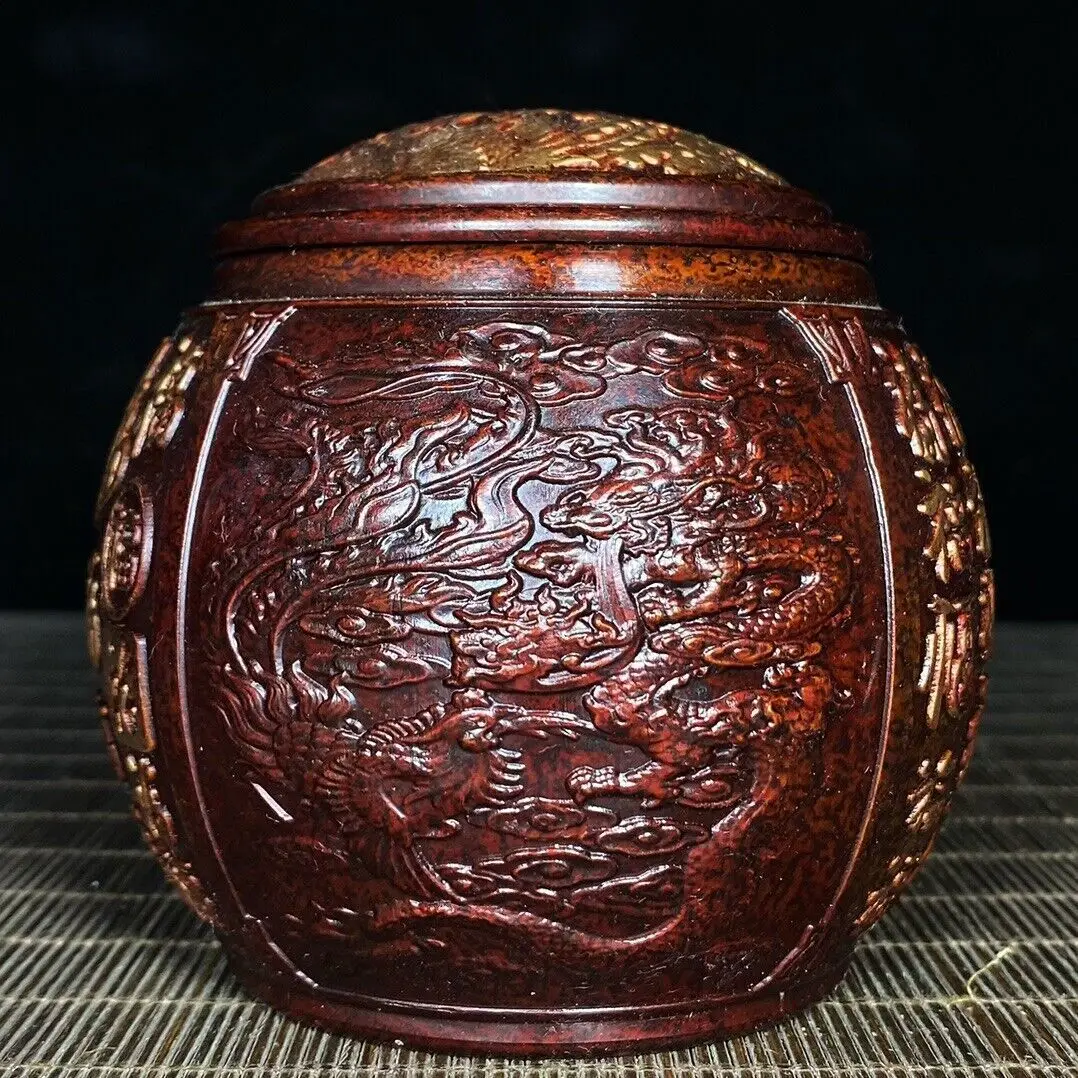 3.8" old China antique Fine carving Red copper Gilding relief Dragon pattern pot
3.8" old China antique Fine carving Red copper Gilding relief Dragon pattern pot