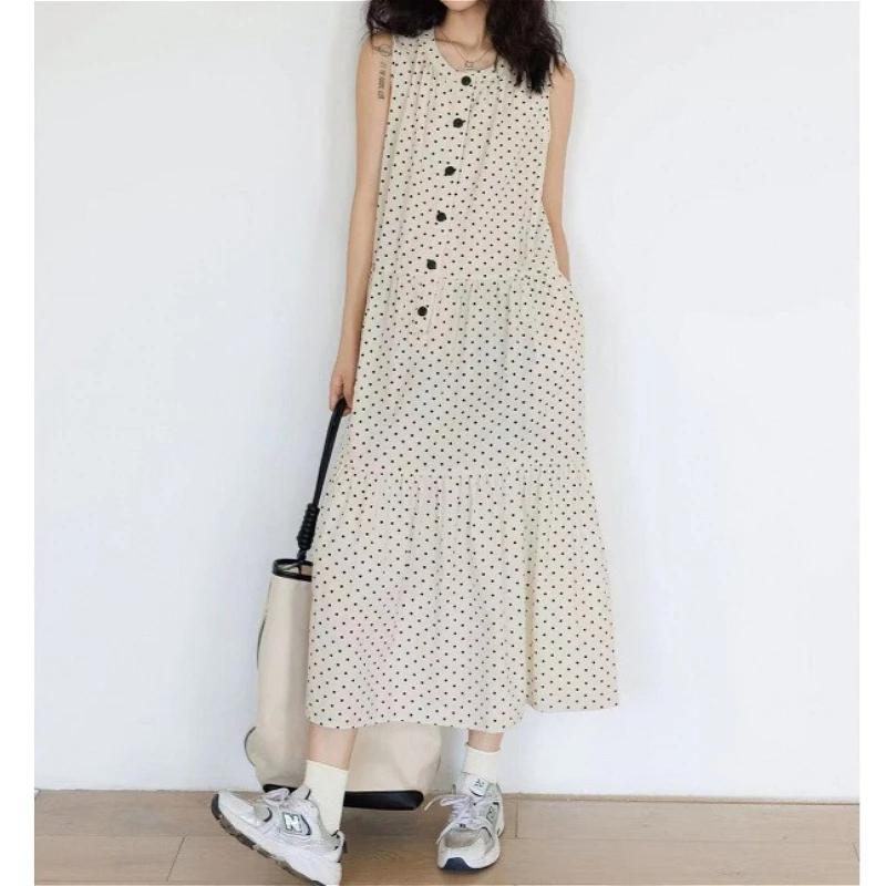 Women Dresses Polka Dot Dress A Line Pocket Button Round Neck Sleeveless Ankle Length Slight Strech Casual Loose Fit 2026 Summer
Women Dresses Polka Dot Dress A Line Pocket Button Round Neck Sleeveless Ankle Length Slight Strech Casual Loose Fit 2026 Summer