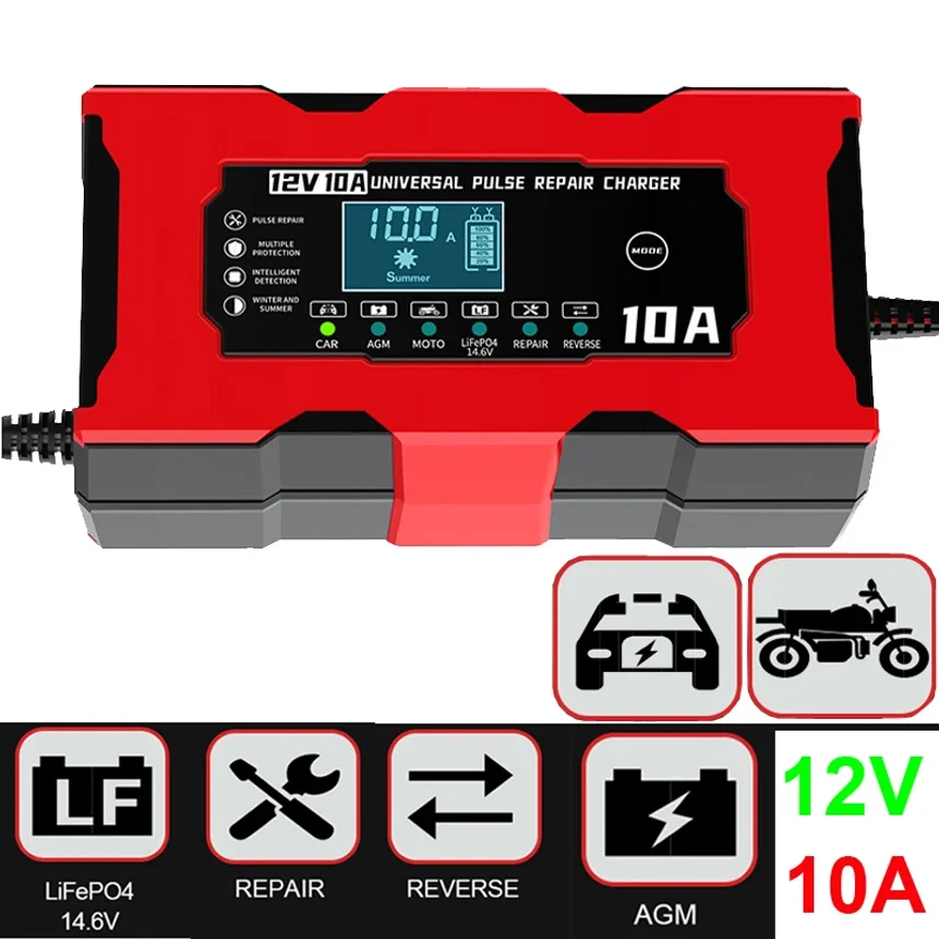 12V 10A Car Battery Charger 14.6V 10A Iron Lithium Charger For Lifepo4 Lead Acid AGM GEL PB Lithium Battery Pulse Repair
12V 10A Car Battery Charger 14.6V 10A Iron Lithium Charger For Lifepo4 Lead Acid AGM GEL PB Lithium Battery Pulse Repair