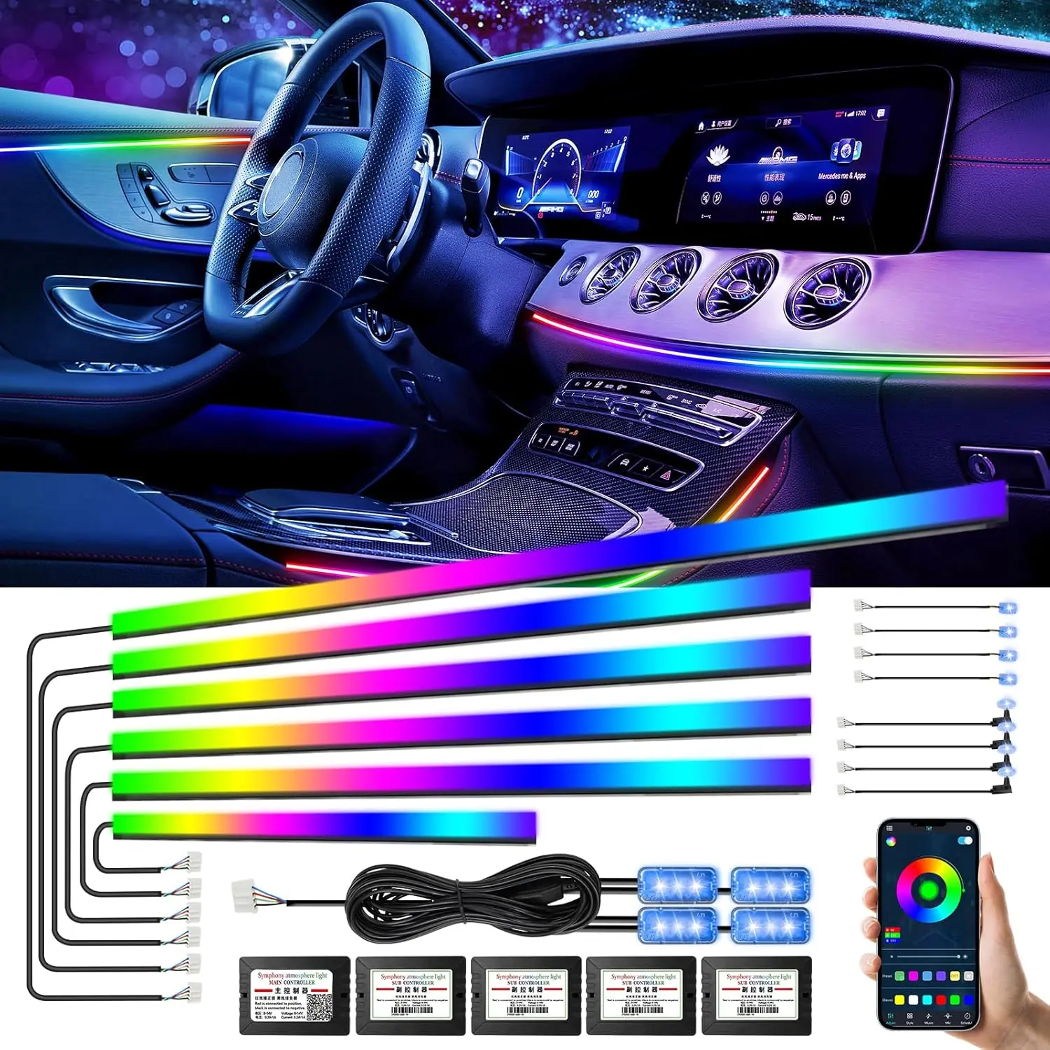 Symphony 18 in 1 RGB LED Car Interior Ambient Light Kit Acrylic Strip Full Color Streamer Atmosphere Lamp Auto Accessories
Symphony 18 in 1 RGB LED Car Interior Ambient Light Kit Acrylic Strip Full Color Streamer Atmosphere Lamp Auto Accessories