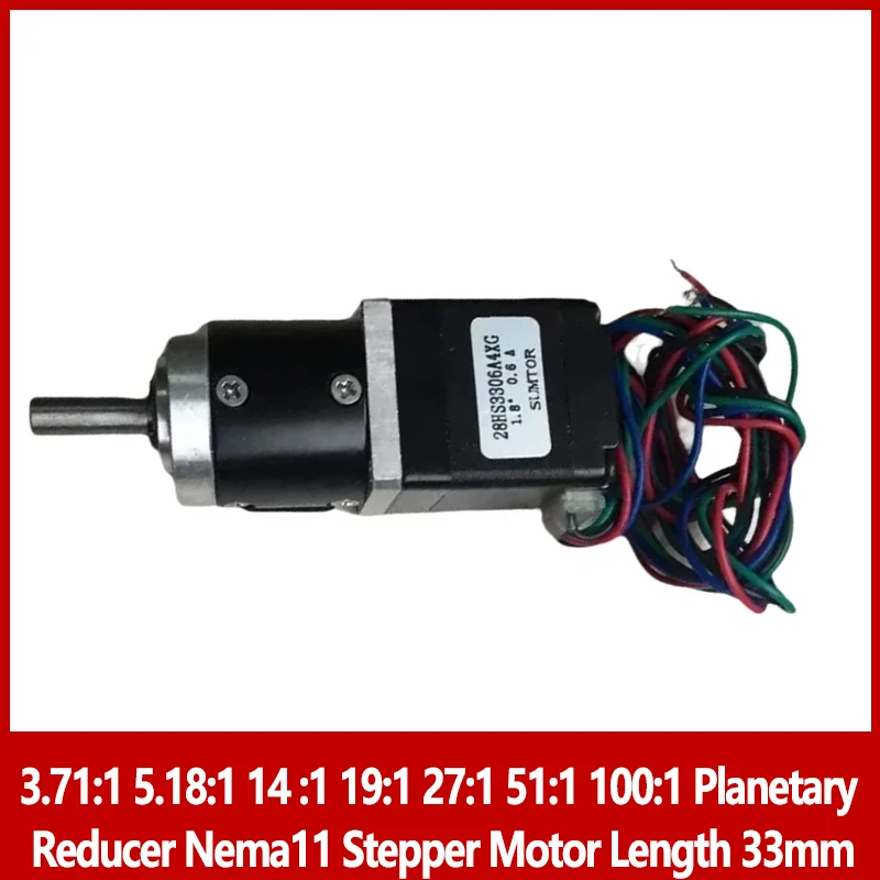 3.71:1 5.18:1 14 :1 19:1 27:1 51:1 100:1 Planetary Reducer Nema 11 Stepper Motor length 33mm Nema 11 Geared Stepper Engine
3.71:1 5.18:1 14 :1 19:1 27:1 51:1 100:1 Planetary Reducer Nema 11 Stepper Motor length 33mm Nema 11 Geared Stepper Engine