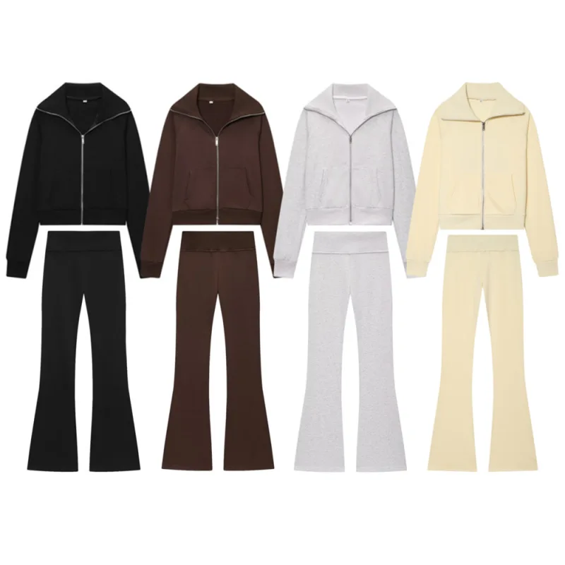 Withered 2026 Summer New Product: Lapel Long Sleeved Zipper Jacket, Flared Pants Two Piece Set Women's Suit Ropa Mujer
Withered 2026 Summer New Product: Lapel Long Sleeved Zipper Jacket, Flared Pants Two Piece Set Women's Suit Ropa Mujer