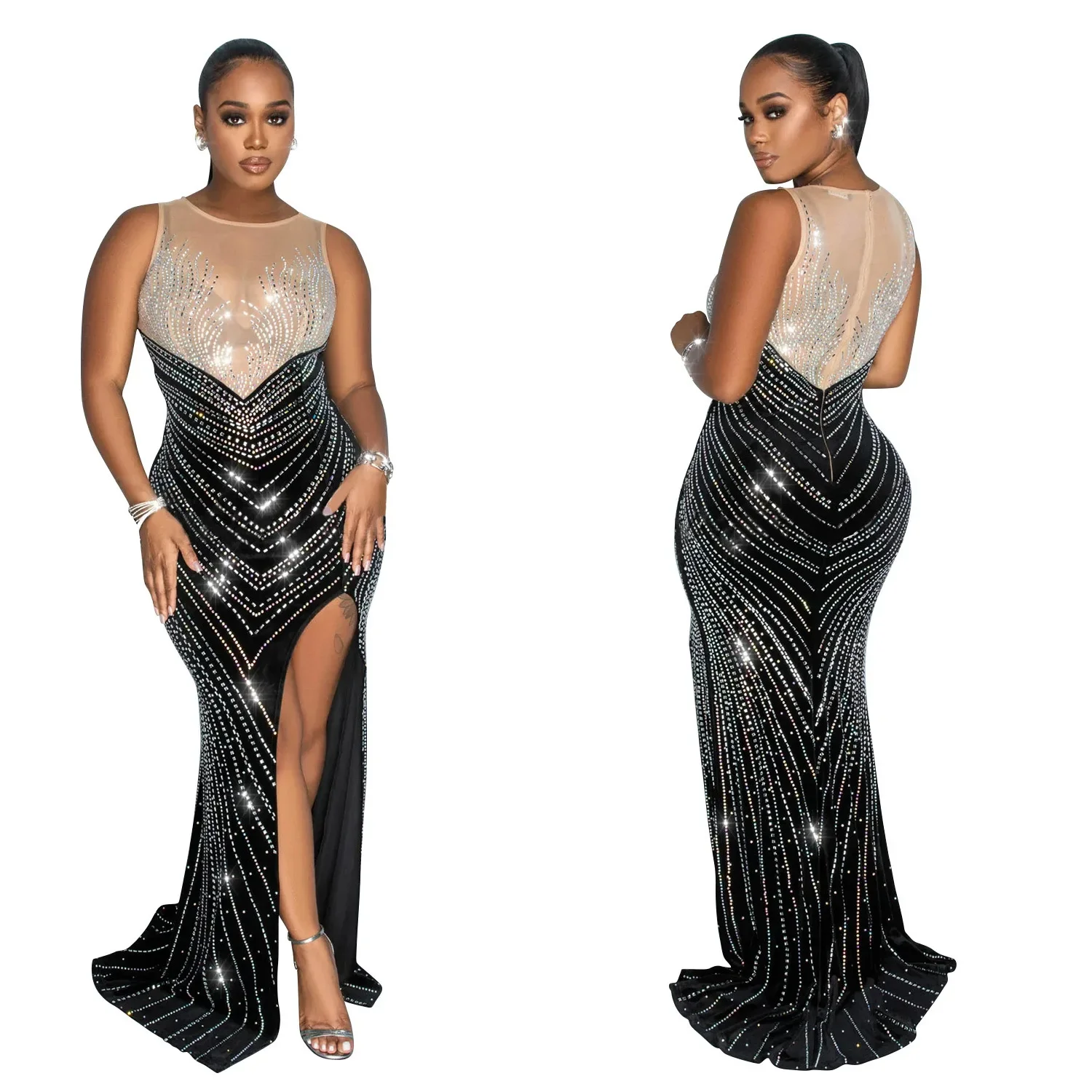 Sexy Nightclub Party Prom Club Solid Color Round Neck Sleeveless Hot Rhinestone Long Dresses
Sexy Nightclub Party Prom Club Solid Color Round Neck Sleeveless Hot Rhinestone Long Dresses