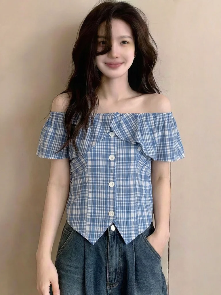 Light Blue Plaid Short Sleeve Shirt Women's Sweet And Spicy Street Style Commute Fashion Korean Version Loose Fit Shirt
Light Blue Plaid Short Sleeve Shirt Women's Sweet And Spicy Street Style Commute Fashion Korean Version Loose Fit Shirt