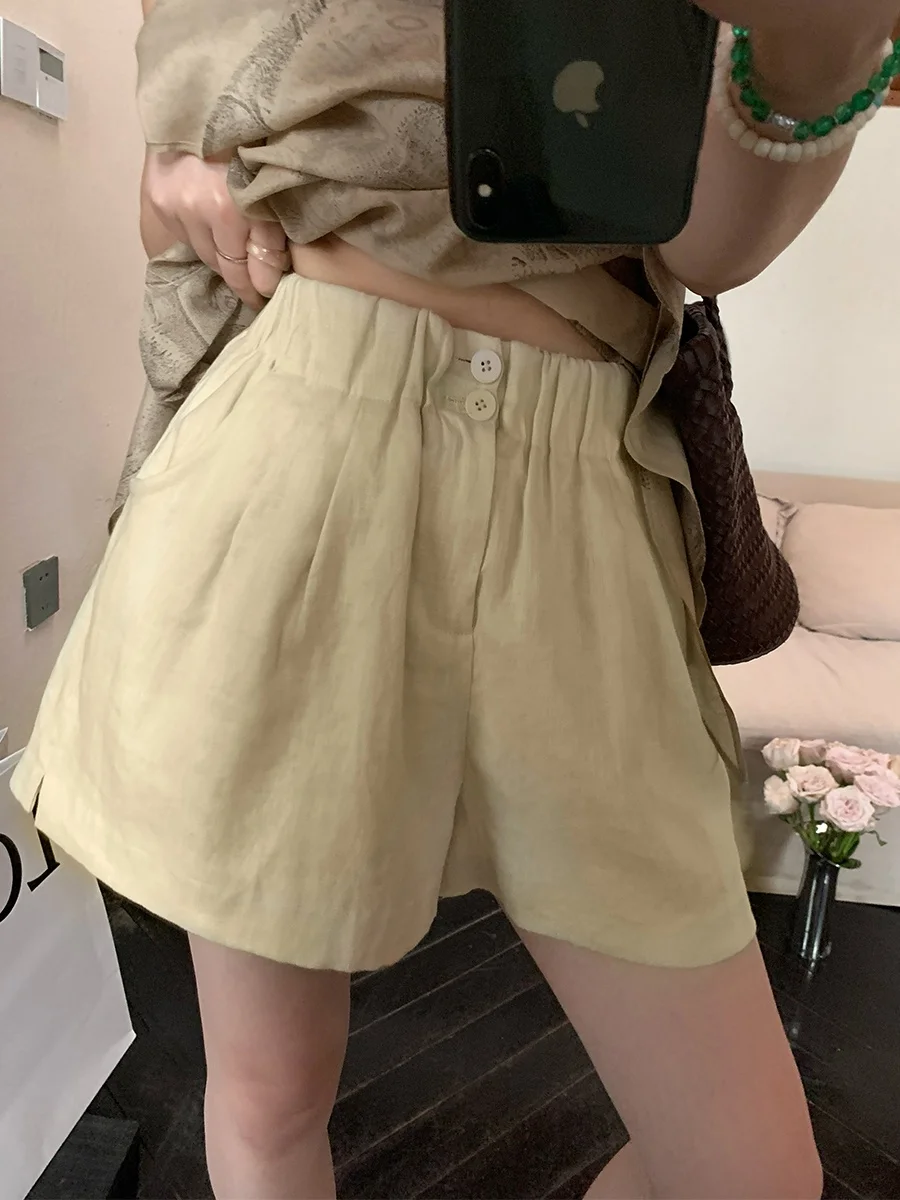 MUKOK 100% Linen Wide Leg Short Pants Women's Elastic Waist Casual Trousers Summer New Style Slimming Leisure Pants
MUKOK 100% Linen Wide Leg Short Pants Women's Elastic Waist Casual Trousers Summer New Style Slimming Leisure Pants