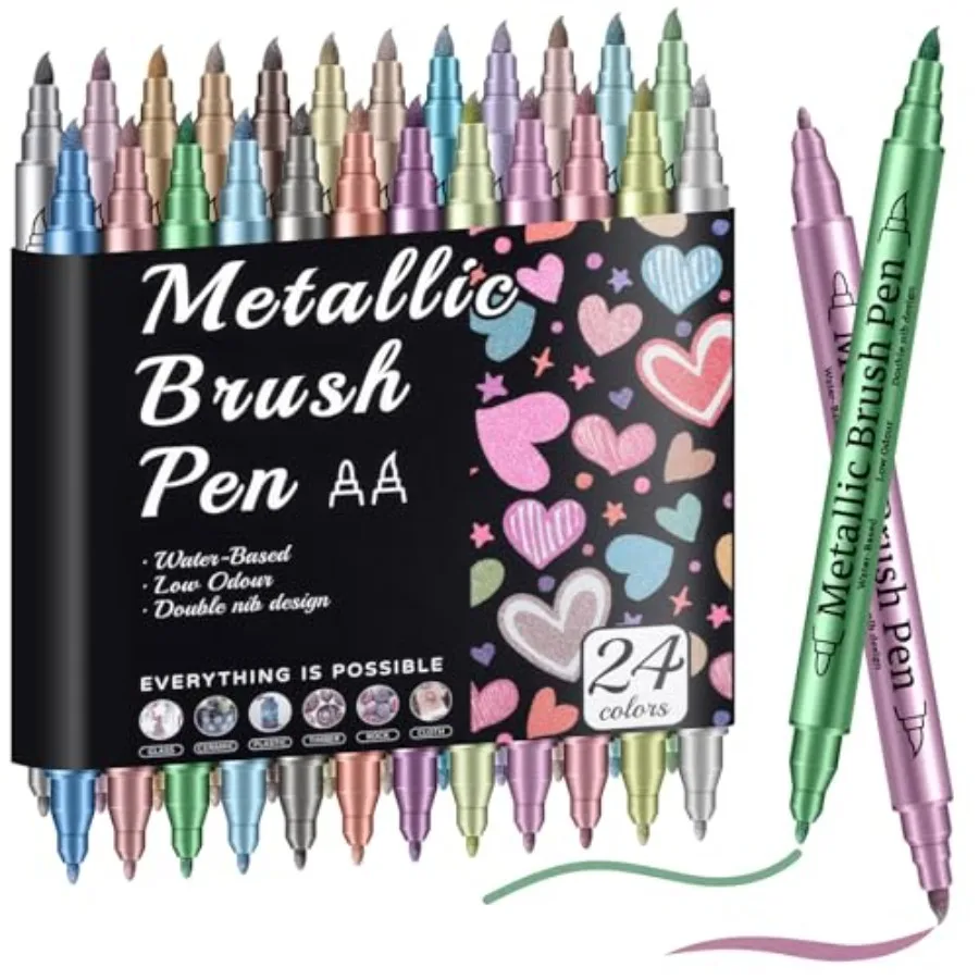 24 Pack Metallic Markers Set, Dual Tip Paint Pens for Crafts, Acrylic Markers for Black Paper and Rock Painting, Holiday Crafts
24 Pack Metallic Markers Set, Dual Tip Paint Pens for Crafts, Acrylic Markers for Black Paper and Rock Painting, Holiday Crafts