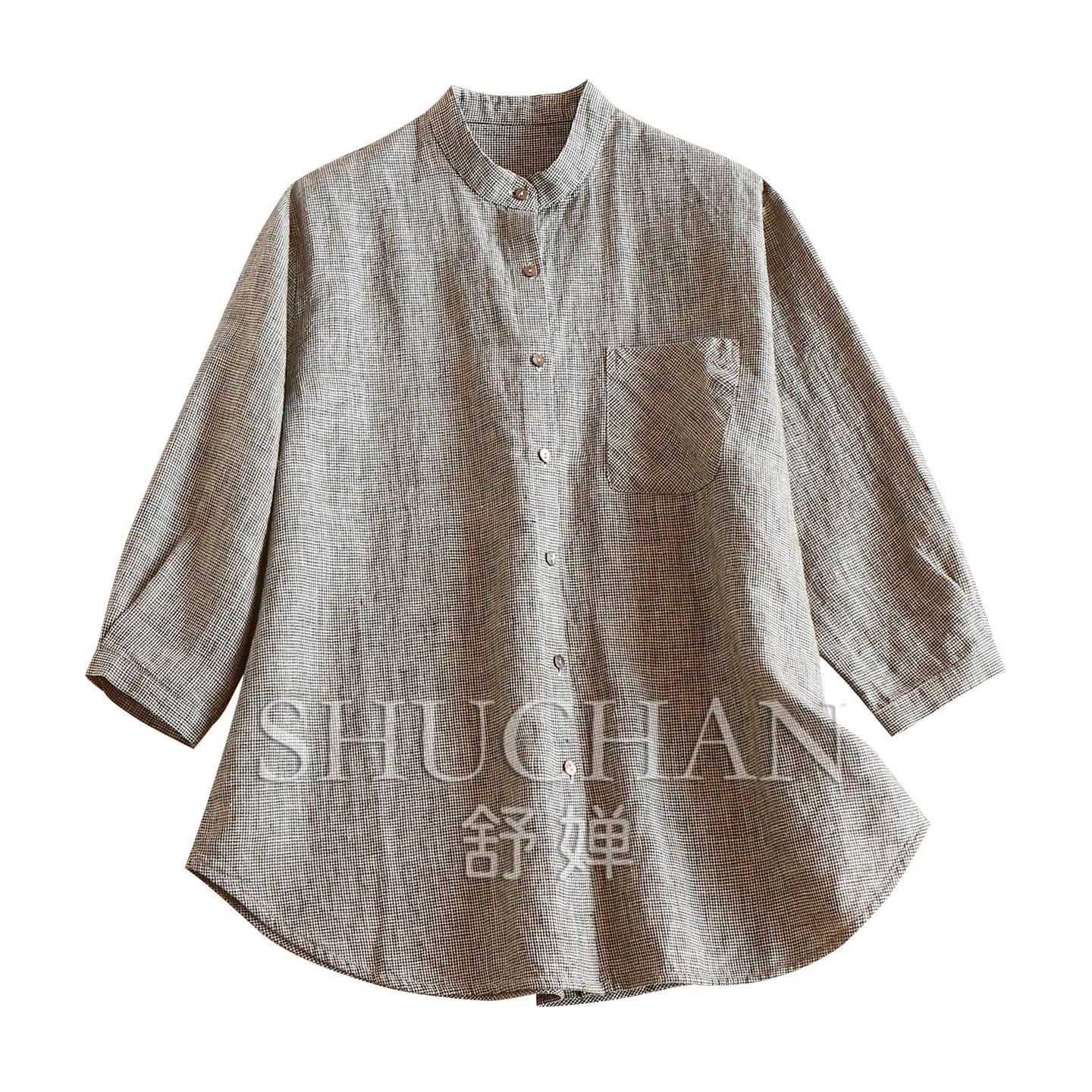 Vintage Lazy Shirt Natural 100% Linen Plaid Loose Silhouette Seven-quarter Sleeve Shirt Women's 02W6
Vintage Lazy Shirt Natural 100% Linen Plaid Loose Silhouette Seven-quarter Sleeve Shirt Women's 02W6