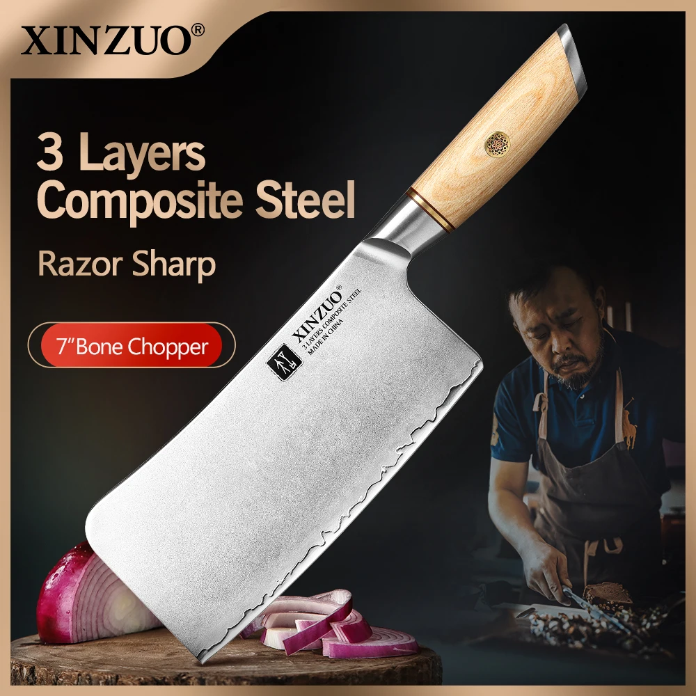 XINZUO 7-Inch / 180mm 3-Layer Composite Steel Bone Chopper 10Cr15CoMoV Core High-Quality Pakkawood Handle Lightweight Choice
XINZUO 7-Inch / 180mm 3-Layer Composite Steel Bone Chopper 10Cr15CoMoV Core High-Quality Pakkawood Handle Lightweight Choice