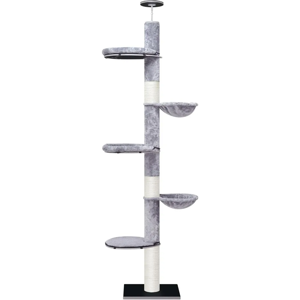 Adjustable Tall Cat Climbing Tree, Floor-to-Ceiling Cat Climber Toy with Hanging Hammock and Scratching Posts, Grey
Adjustable Tall Cat Climbing Tree, Floor-to-Ceiling Cat Climber Toy with Hanging Hammock and Scratching Posts, Grey