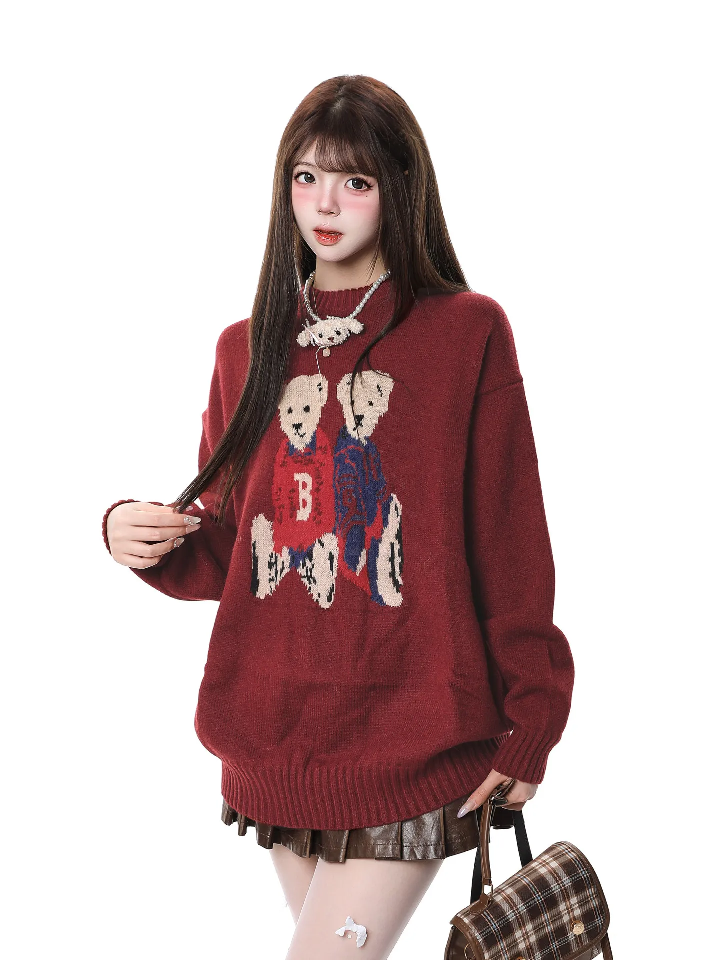 Retro Cartoon Bear Red Sweater Women's Autumn Winter Loose Casual New Year Aosphere Knitted irt Comfortable Long Sve
Retro Cartoon Bear Red Sweater Women's Autumn Winter Loose Casual New Year Aosphere Knitted irt Comfortable Long Sve