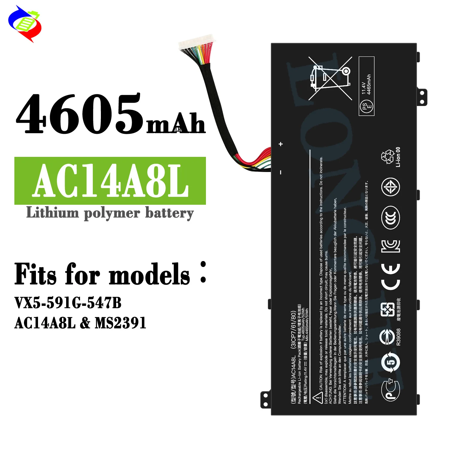 AC14A8L Laptop Battery for Acer Aspire V15 Nitro VN7-571 VN7-591 VN7-791 VN7-571G VN7-591G VN7-791G 11.4V 50Wh Battery
AC14A8L Laptop Battery for Acer Aspire V15 Nitro VN7-571 VN7-591 VN7-791 VN7-571G VN7-591G VN7-791G 11.4V 50Wh Battery
