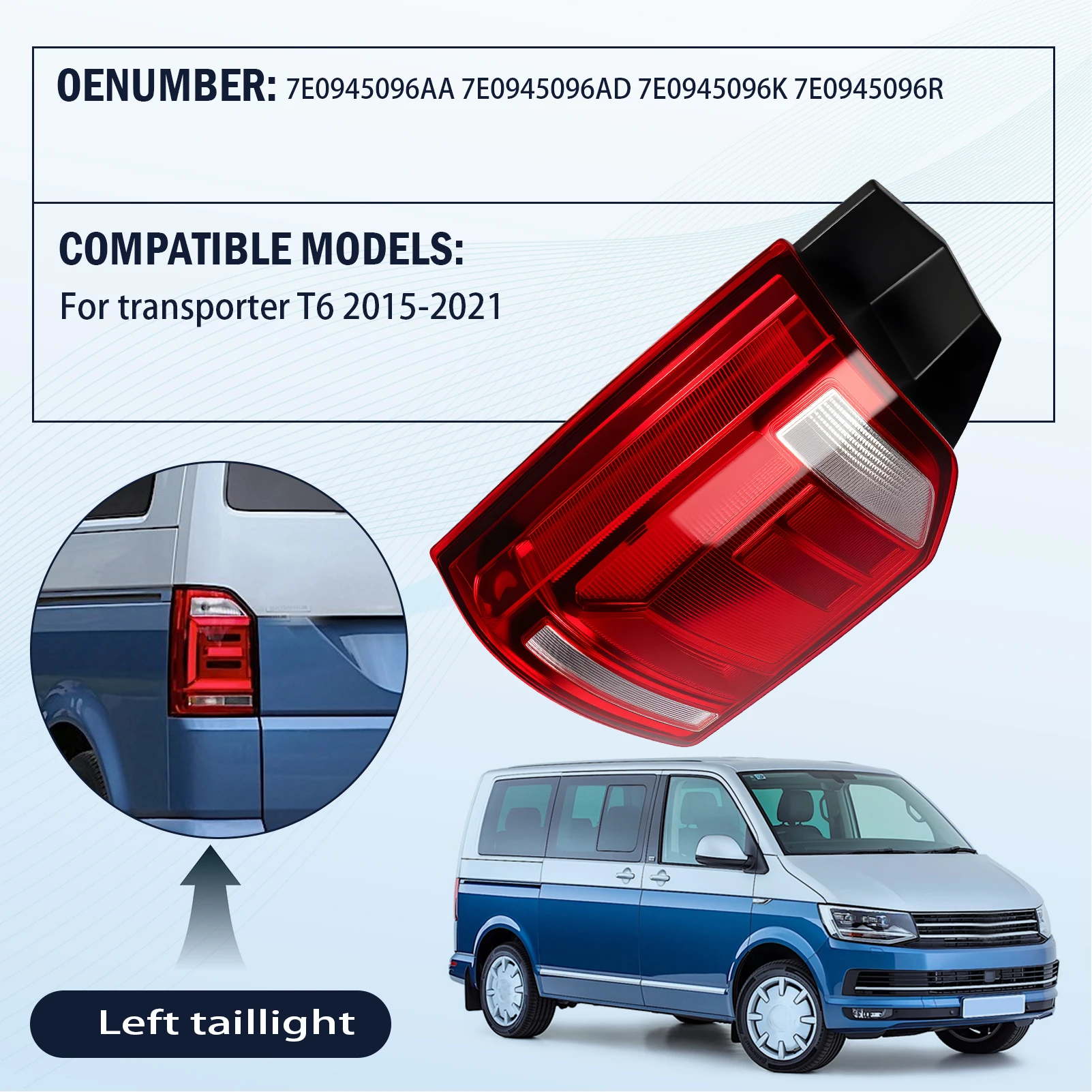 1 шт. левый задний фонарь для VW Transporter T6 2015-2021 7E0945095AA 7E0945095AD 7E0945095K 7E0945095R
1 шт. левый задний фонарь для VW Transporter T6 2015-2021 7E0945095AA 7E0945095AD 7E0945095K 7E0945095R