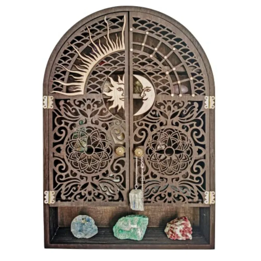 Ella and Emma Sun and Moon Wall Shelf 5-Tier Hardwood Crystal Display Cabinet for Stones, Essential Oils, Nail Polish Witchy/Bo
Ella and Emma Sun and Moon Wall Shelf 5-Tier Hardwood Crystal Display Cabinet for Stones, Essential Oils, Nail Polish Witchy/Bo