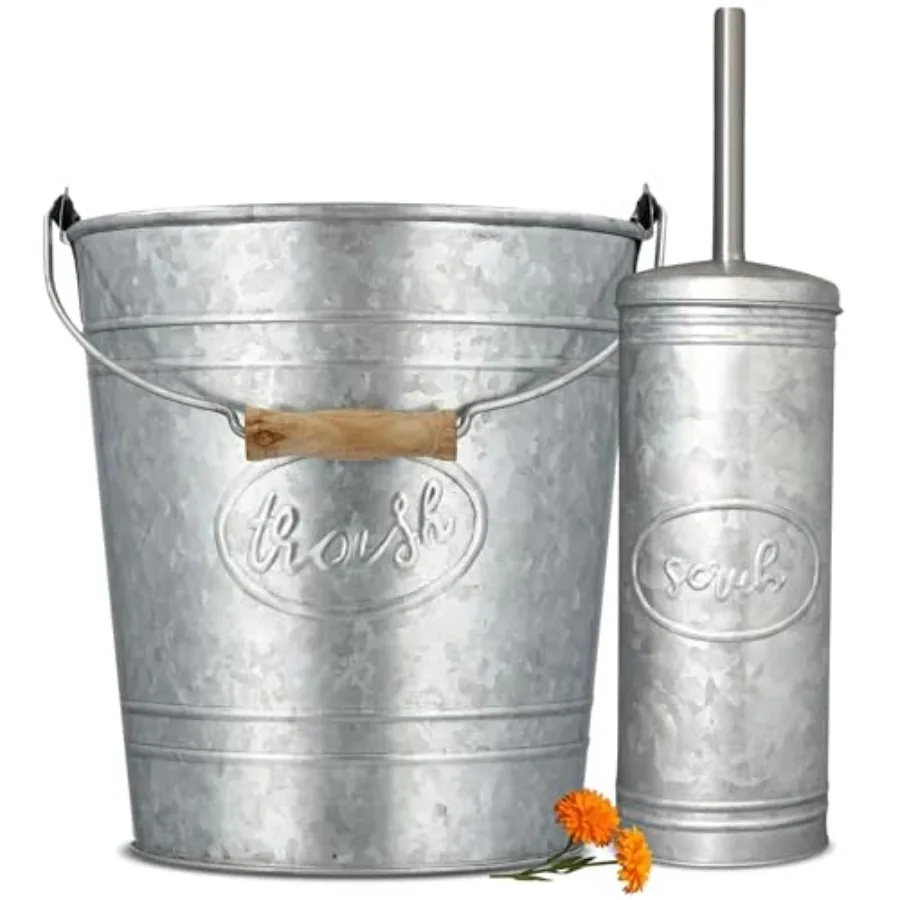 Rustic Farmhouse Trash Can and Toilet Brush Holder Set - Galvanized Bathroom Trash Can with Matching Toilet Brush, Rustic Farmh
Rustic Farmhouse Trash Can and Toilet Brush Holder Set - Galvanized Bathroom Trash Can with Matching Toilet Brush, Rustic Farmh