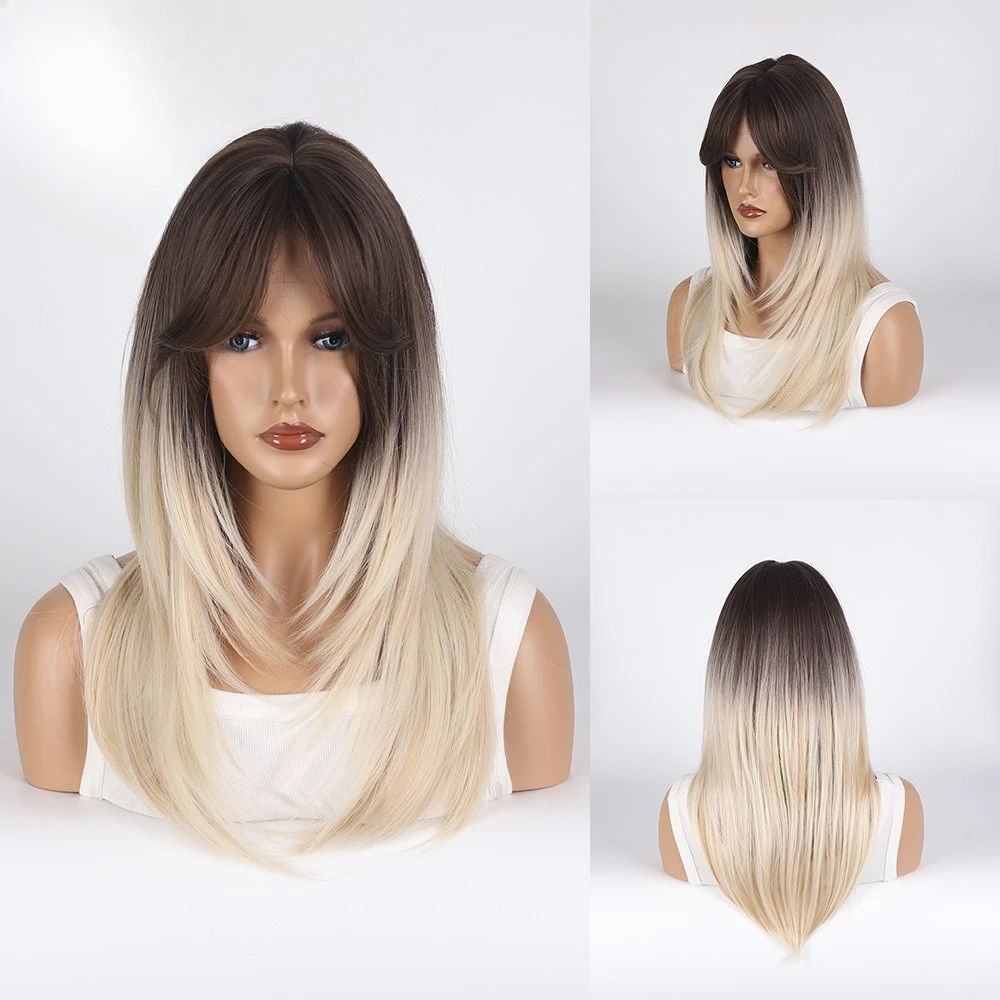 Wig European and American women's wig dyeing gradual change eight-character bangs wig 
Wig European and American women's wig dyeing gradual change eight-character bangs wig