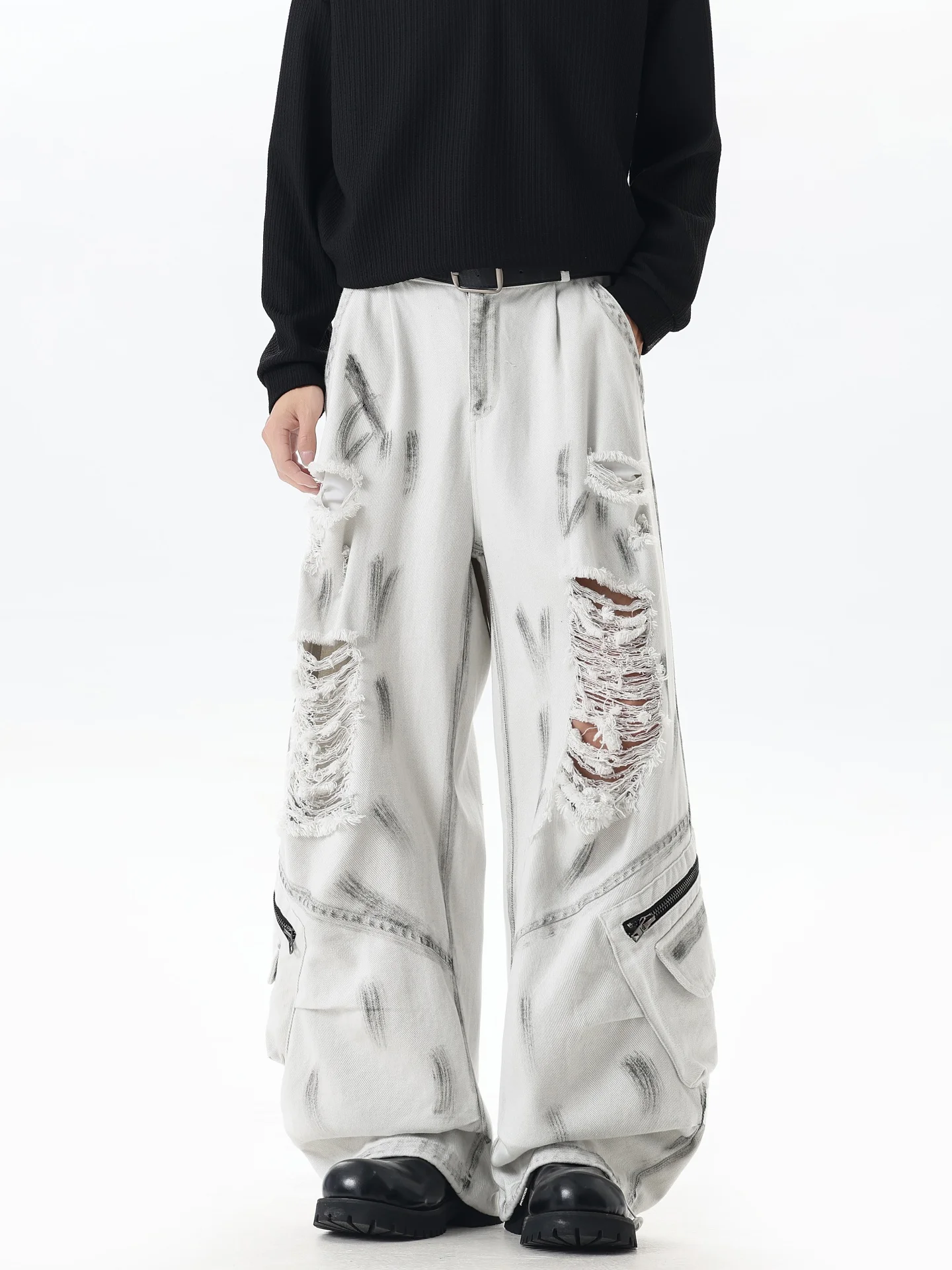 American Subculture Men's Workwear Jeans White Washed Hole Punching Draped Style Street Punk Long Trousers Summer Season
American Subculture Men's Workwear Jeans White Washed Hole Punching Draped Style Street Punk Long Trousers Summer Season