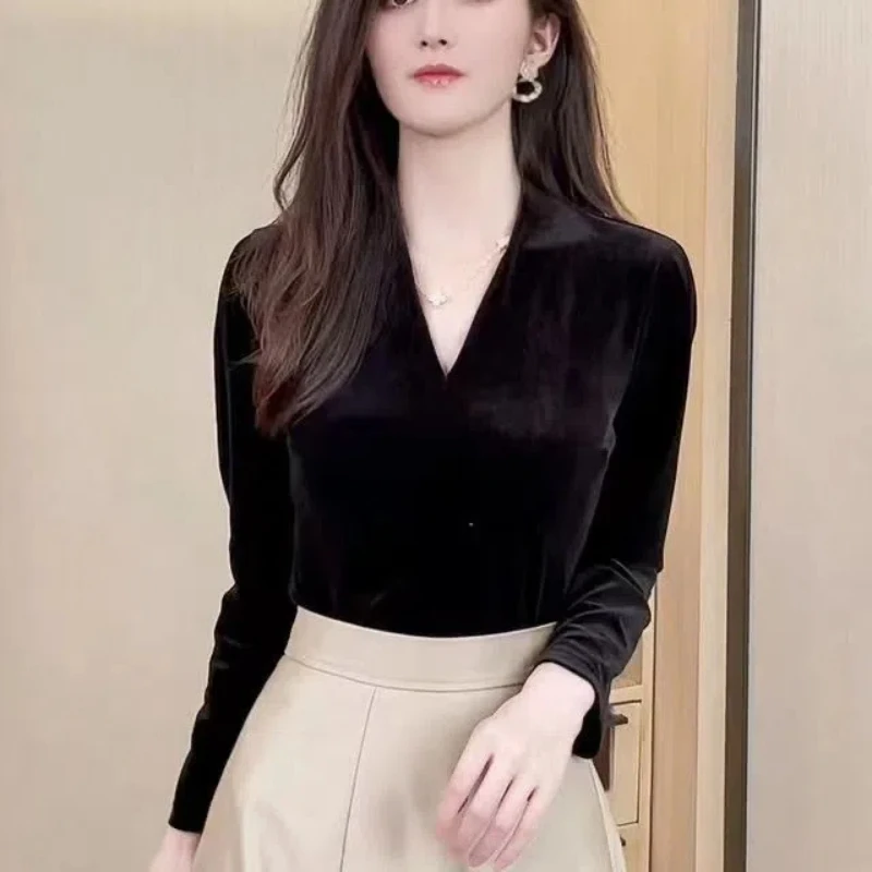 Temperament V Neck Slim Tops Long Sleeve Simplicity Youth All-match Elegant T Shirts Fashion Korean Spring Autumn Women Clothing
Temperament V Neck Slim Tops Long Sleeve Simplicity Youth All-match Elegant T Shirts Fashion Korean Spring Autumn Women Clothing