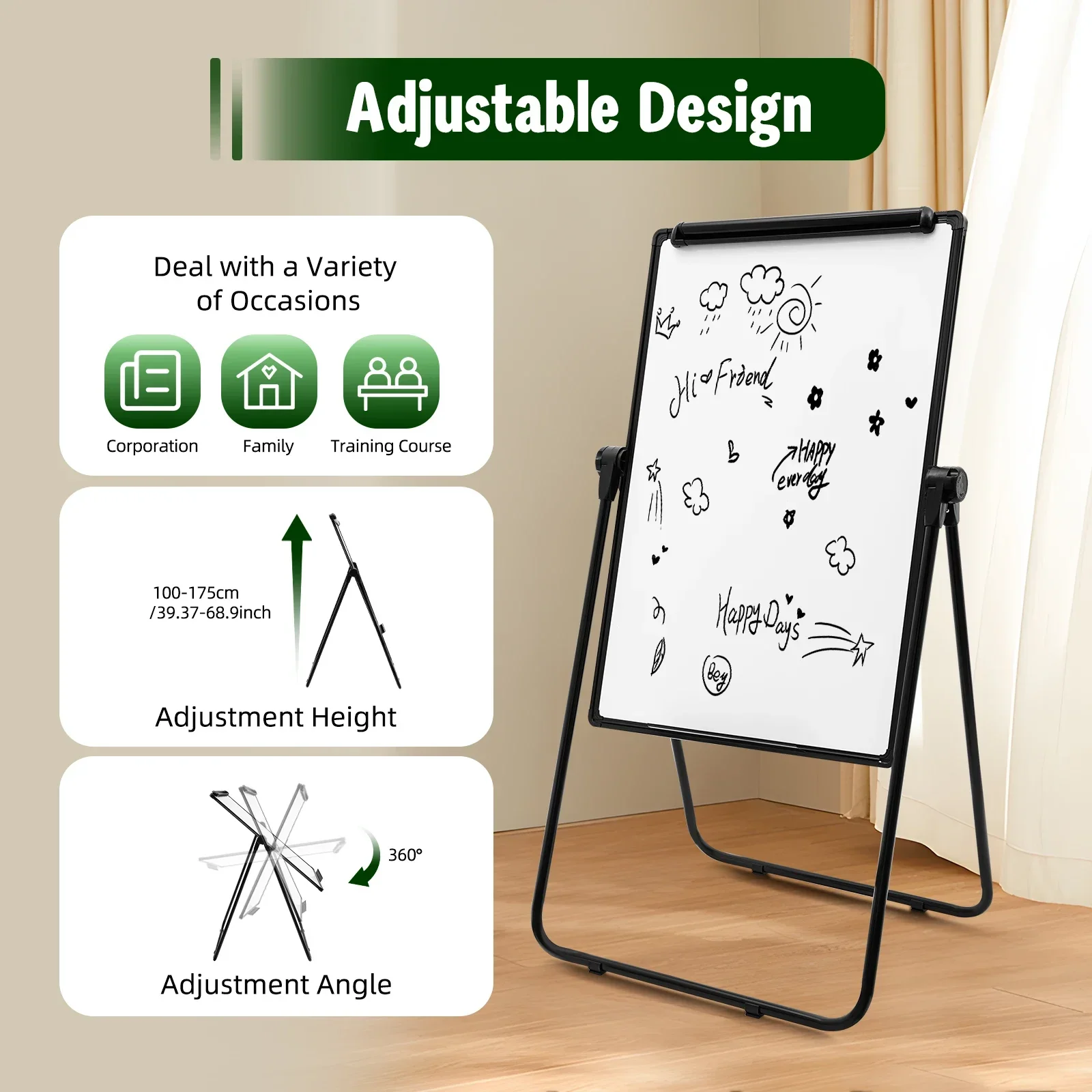 Dry Erase Board with Stand Portable Whiteboard Height Adjustable & 360° Rotating Whiteboard
Dry Erase Board with Stand Portable Whiteboard Height Adjustable & 360° Rotating Whiteboard