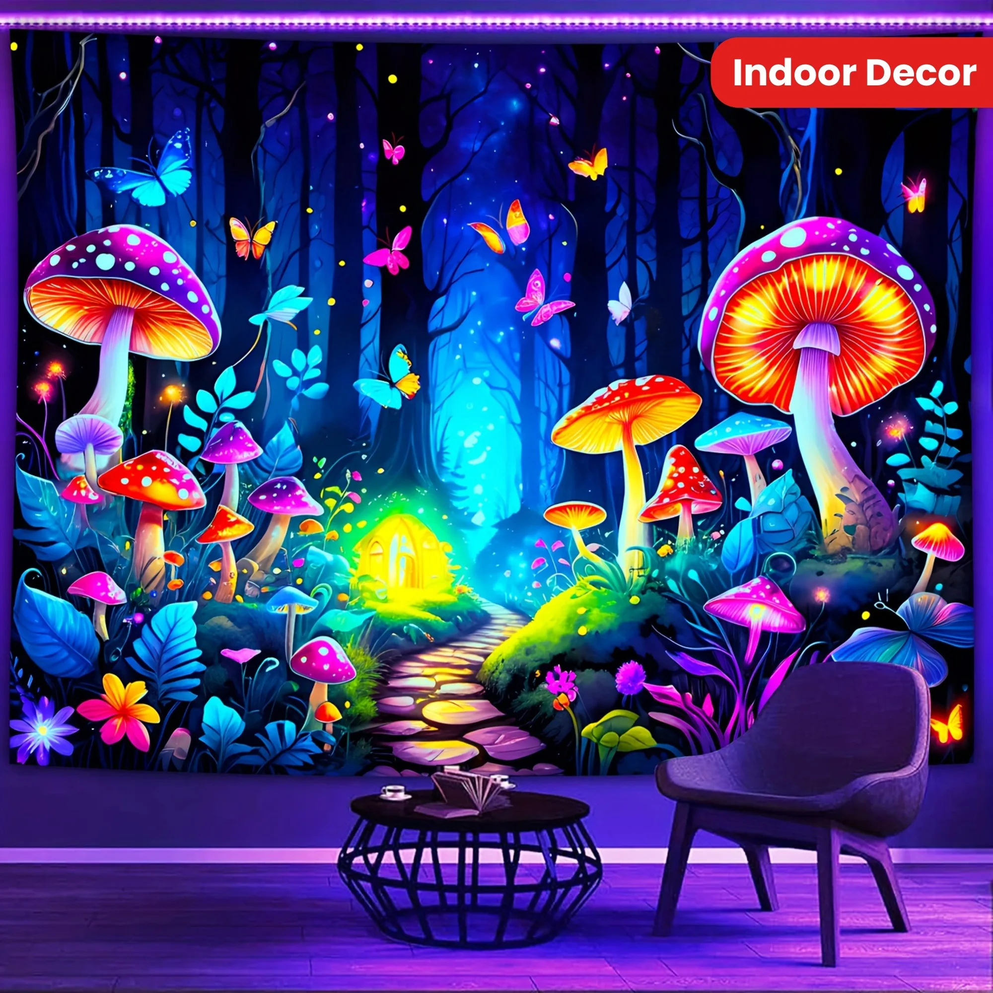 Enchanted Forest Neon Tapestry: Magical Mushrooms & Butterflies,UV tapestry wall hanging bedroom home party decoration
Enchanted Forest Neon Tapestry: Magical Mushrooms & Butterflies,UV tapestry wall hanging bedroom home party decoration