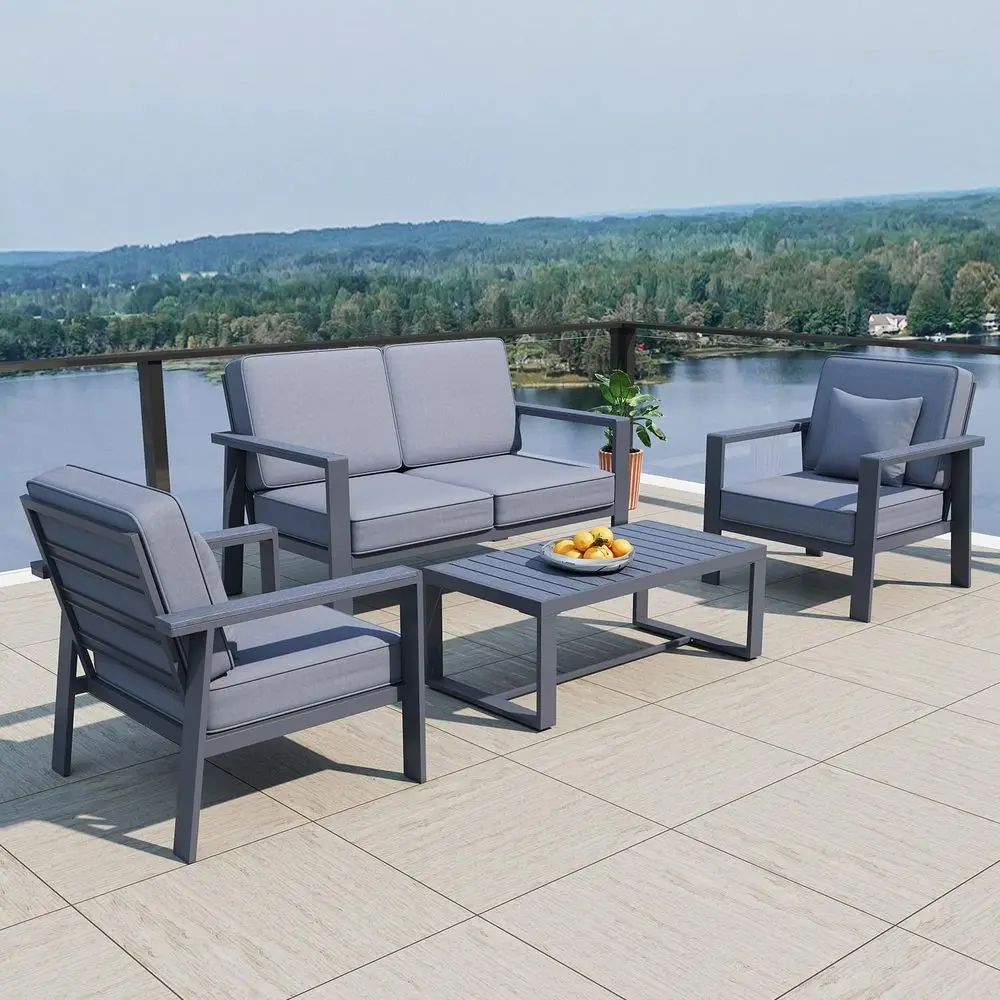 Aluminum Patio Furniture Set 4 Piece,Outdoor Conversation Set with Wide Armrest,5 Thick Cushions, Olefin Fabric,Rustproof Metal
Aluminum Patio Furniture Set 4 Piece,Outdoor Conversation Set with Wide Armrest,5 Thick Cushions, Olefin Fabric,Rustproof Metal