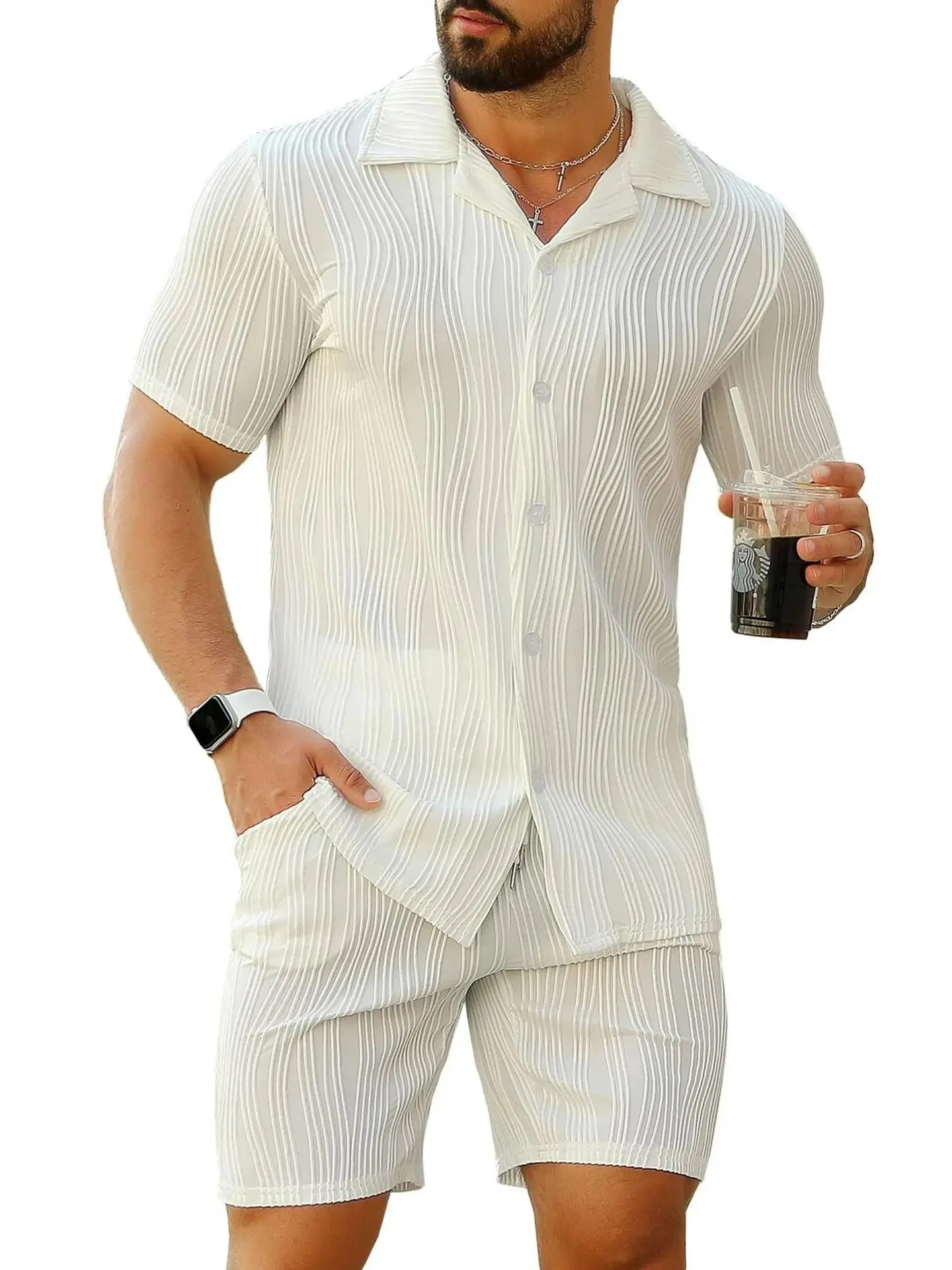 Summer Wave Pattern ort Sve irt And orts Комплект молодежной модной повседневной одежды для мужчин 
Summer Wave Pattern ort Sve irt And orts Комплект молодежной модной повседневной одежды для мужчин