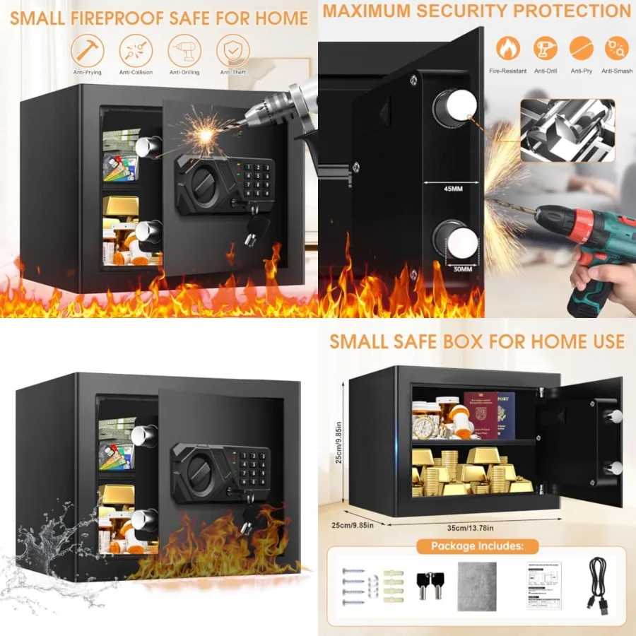 Small Fireproof Safes for Home, Digital Home Safe Fireproof Waterproof with Programmable Keypad, Spare Keys and Removable Shelf
Small Fireproof Safes for Home, Digital Home Safe Fireproof Waterproof with Programmable Keypad, Spare Keys and Removable Shelf