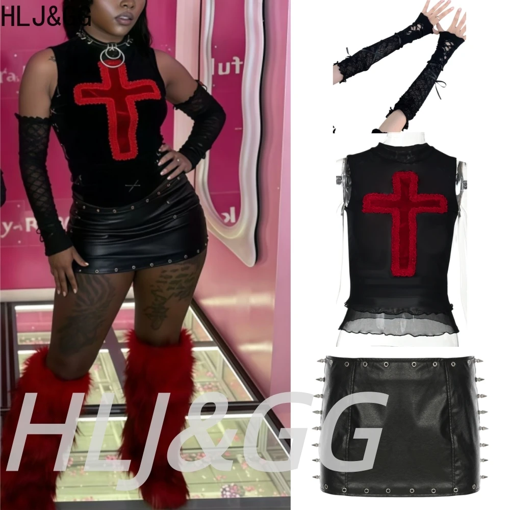 HLJ&GG Black Fashion Dark Punk Style Two Piece Sets Women Sleeveless Slim Tank Top And Leather Mini Skirt Outfits Y2K Streetwear
HLJ&GG Black Fashion Dark Punk Style Two Piece Sets Women Sleeveless Slim Tank Top And Leather Mini Skirt Outfits Y2K Streetwear