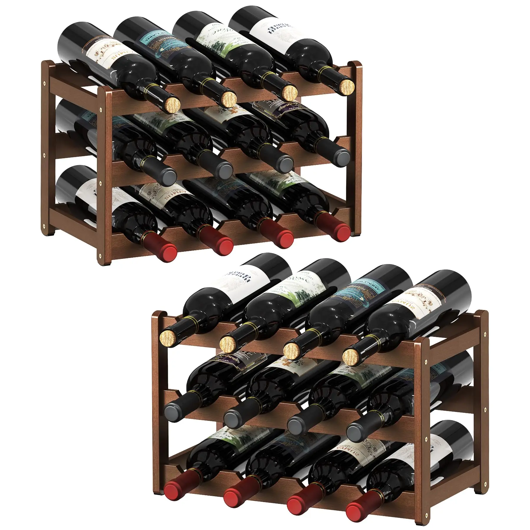 Sturdy 3-Tier Bamboo Wine Holder For Countertop Or Floor, Freestanding Storage Rack Holds 12 Bottles Per Set, Ideal For Kitchen
Sturdy 3-Tier Bamboo Wine Holder For Countertop Or Floor, Freestanding Storage Rack Holds 12 Bottles Per Set, Ideal For Kitchen