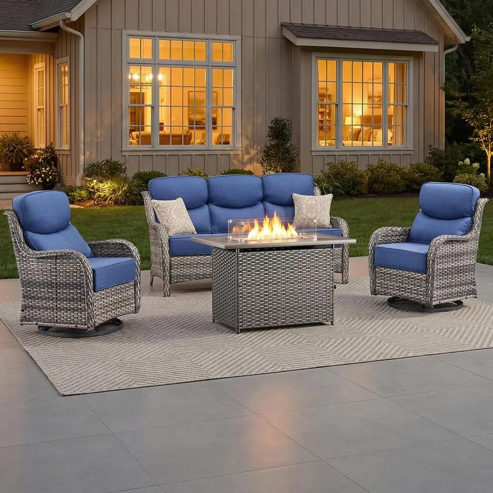 6 Thick Cushion Patio Furniture Set with Fire Pit, Swivel Chairs, Sofa, 4-Piece Wicker Sectional for Outdoor Deck and Poolside i
6 Thick Cushion Patio Furniture Set with Fire Pit, Swivel Chairs, Sofa, 4-Piece Wicker Sectional for Outdoor Deck and Poolside i