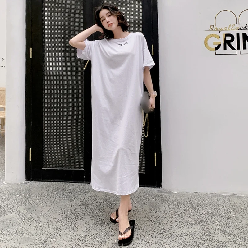 Summer Casual Plus Size T-shirt Dress Solid Color Side Slit Long Dresses for Women Loose Korean Female Clothing Homewear New
Summer Casual Plus Size T-shirt Dress Solid Color Side Slit Long Dresses for Women Loose Korean Female Clothing Homewear New