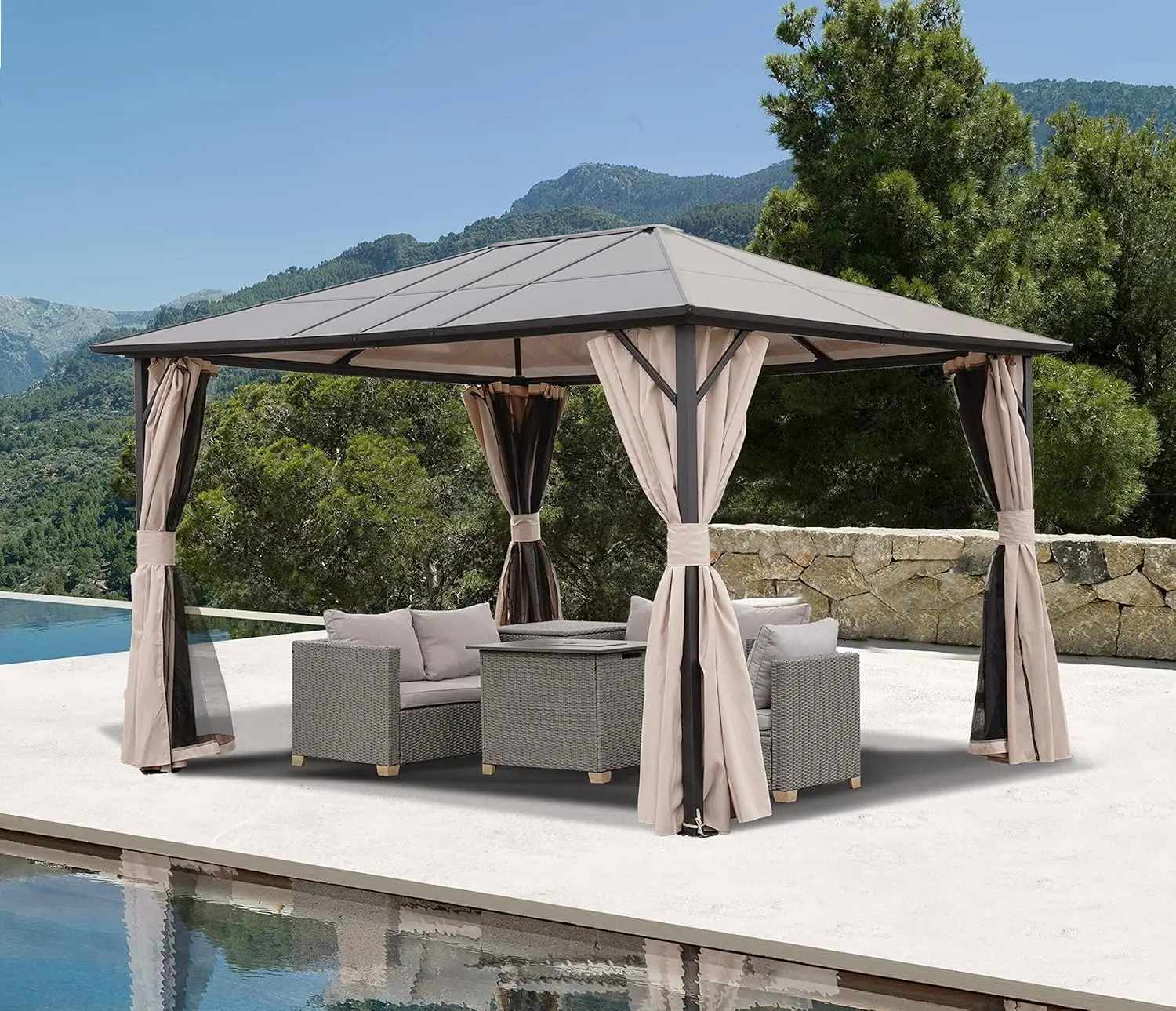 Grand Patio 10'x13' Gazebo Outdoor Hardtop Polycarbonate Gazebo Canopy with Netting and Curtains for Garden, Patio, Backyard
Grand Patio 10'x13' Gazebo Outdoor Hardtop Polycarbonate Gazebo Canopy with Netting and Curtains for Garden, Patio, Backyard