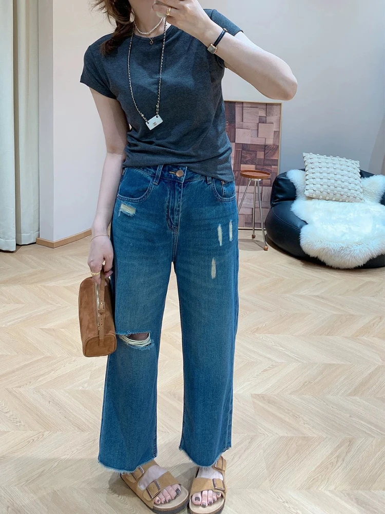 Прямые джинсы больших размеров с высокой талией, женские узкие свободные летние тонкие джинсовые брюки, широкие брюки, девять очков 
Прямые джинсы больших размеров с высокой талией, женские узкие свободные летние тонкие джинсовые брюки, широкие брюки, девять очков