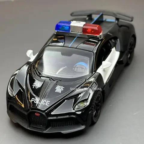 1/32 Bugatti Police Car Alloy Car Toy Metal Diecasts Model Supercar Vehicle with Light and Sound Super Sport Car for Child Gifts