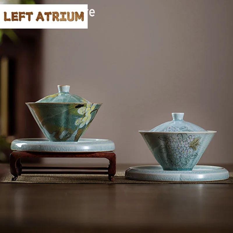 110ml Borneol Glaze Sancai Covered Bowl Hand-painted Lotus Art Ceramic Tea Tureen Tea Maker Gaiwan With Cover Kung Fu Tea Set
110ml Borneol Glaze Sancai Covered Bowl Hand-painted Lotus Art Ceramic Tea Tureen Tea Maker Gaiwan With Cover Kung Fu Tea Set